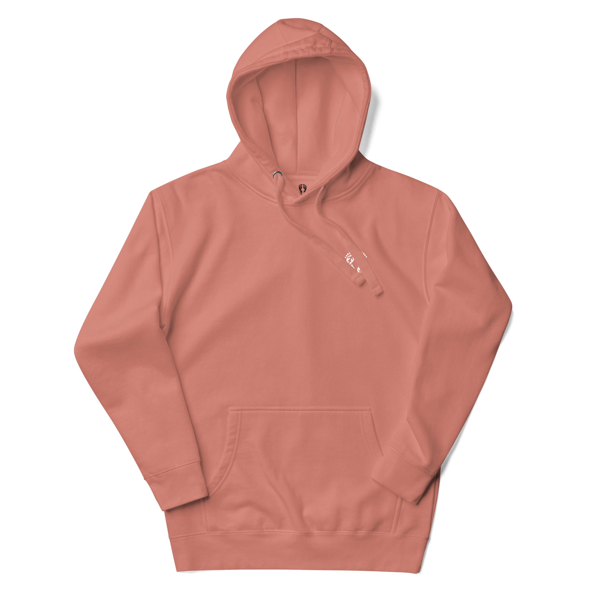 'Natura's Footprints' Dusty Rose Nature Hoodie: Your gentle Nature Clothing choice for serene outdoor reflections.