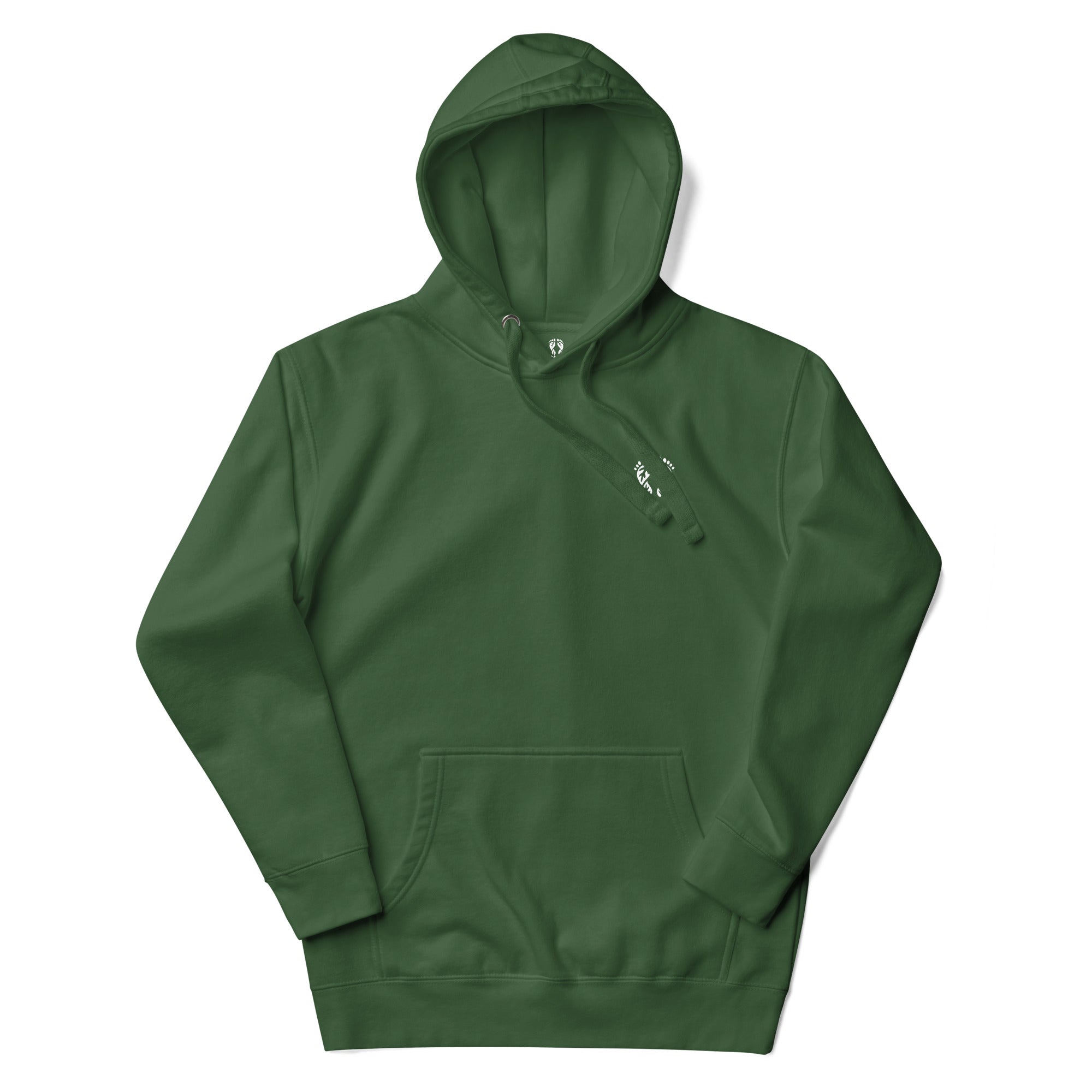 'Natura's Footprints' Forest Green Nature Hoodie: Your deep nature clothing choice for blending with the wilderness.