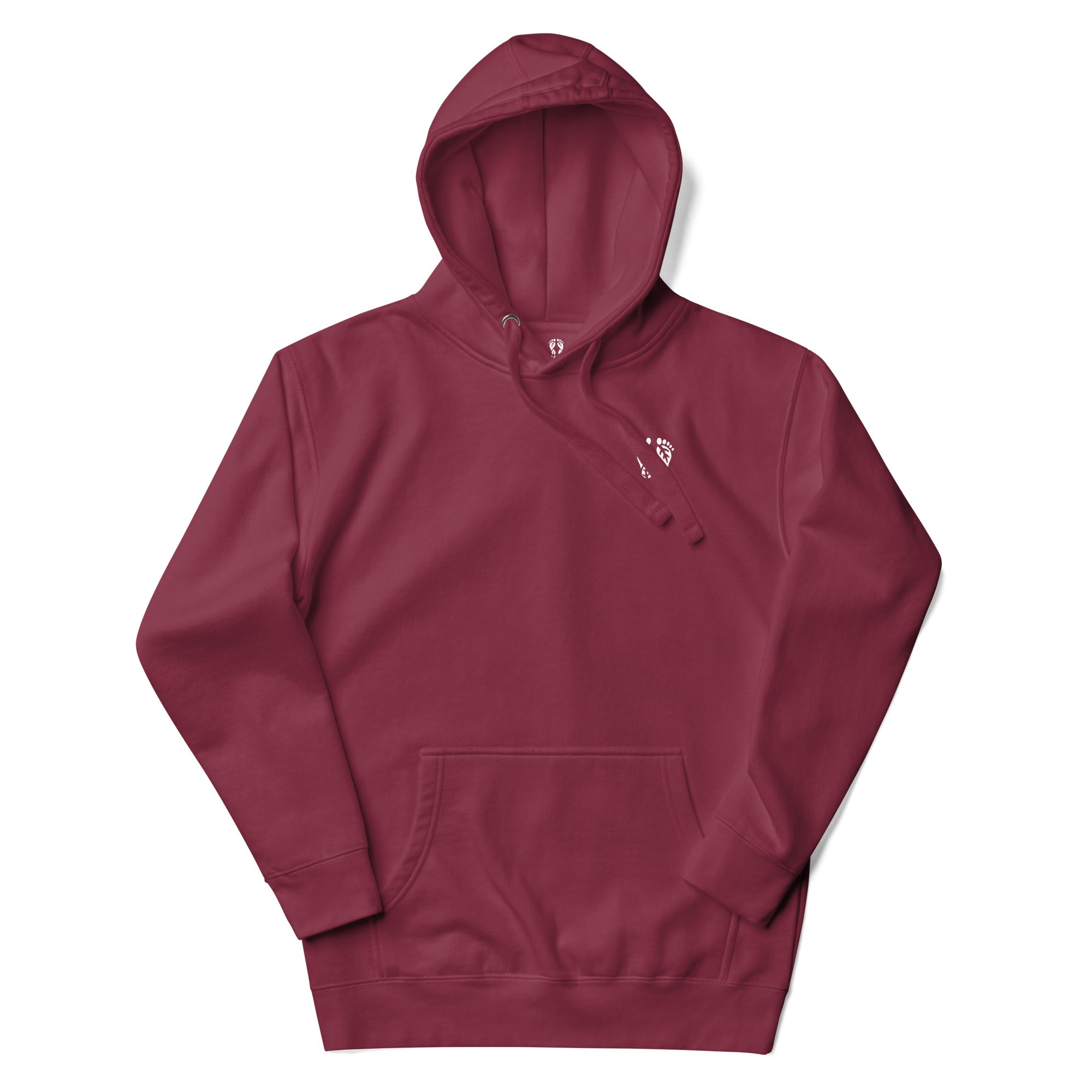 'Natura's Footprints' Maroon Nature Hoodie: Your warm Nature Clothing choice for inviting outdoor moments.