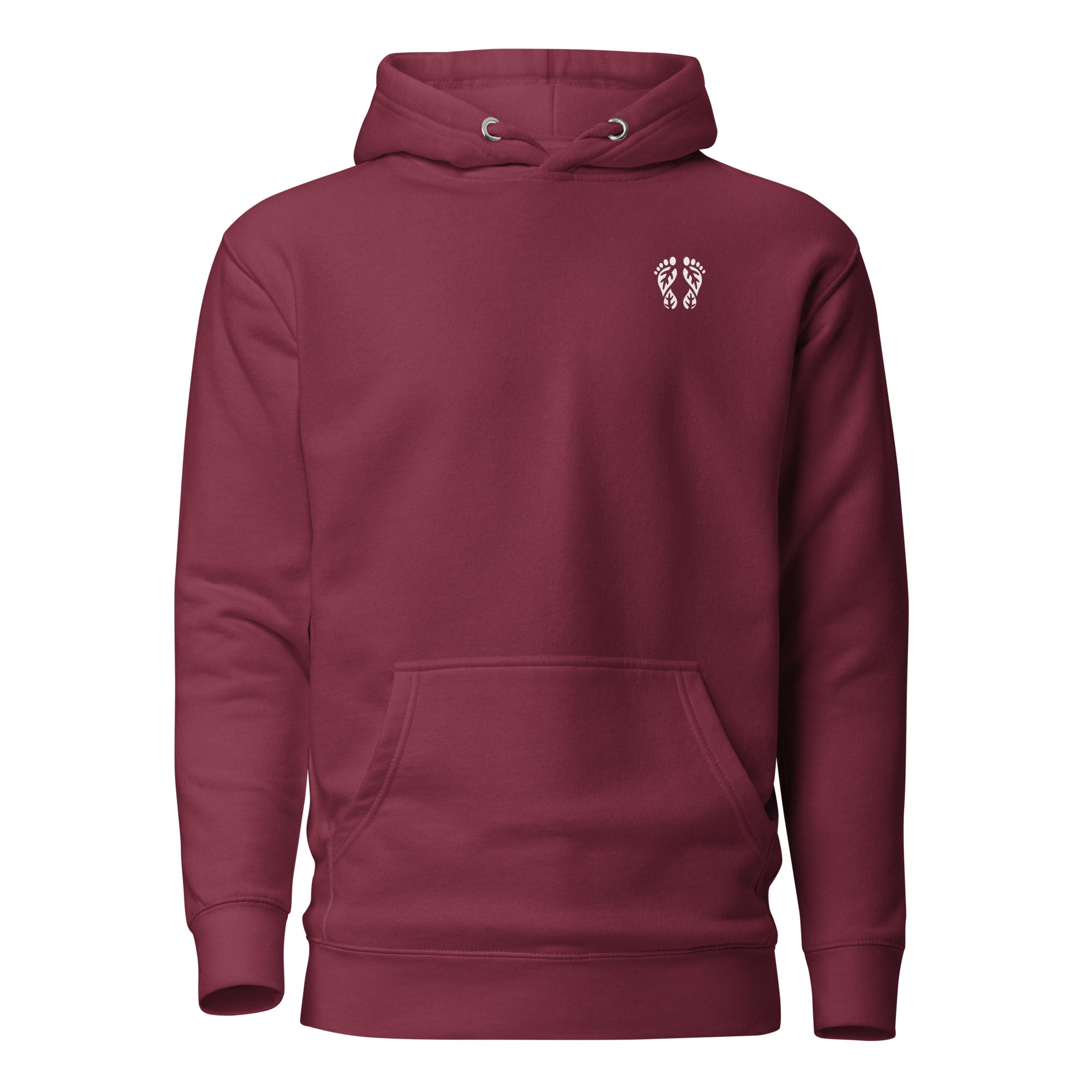 Maroon Nature Hoodie featuring 'Natura's Footprints' design. A rich piece of Nature Clothing for cozy comfort.