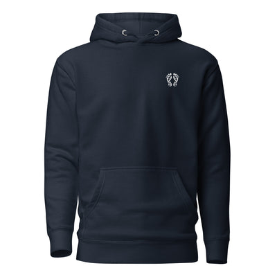 Navy Blazer Nature Hoodie featuring the 'Natura's Footprints' design. A classic piece of Nature Clothing for outdoor comfort.