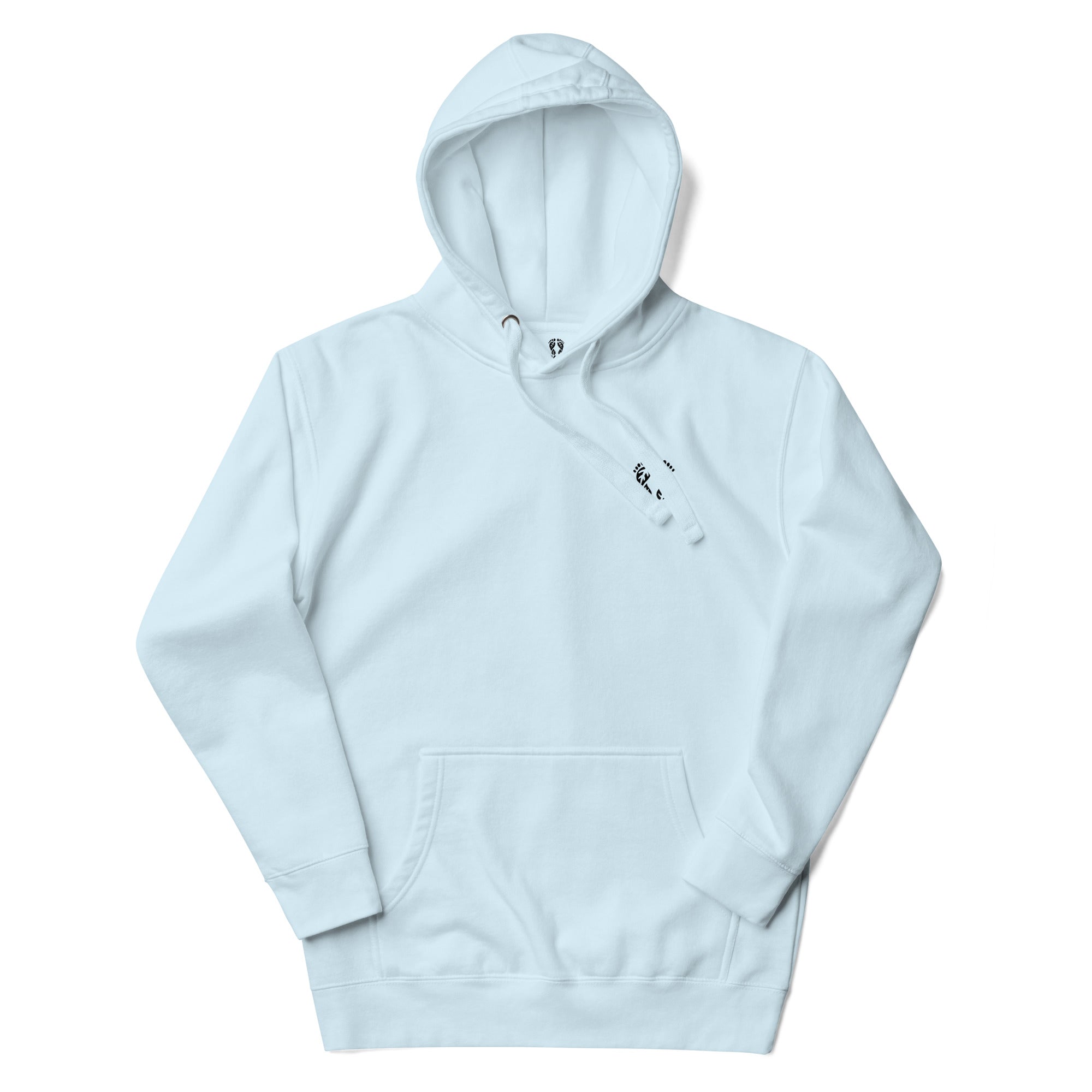 'Natura's Footprints' sky blue Nature Hoodie: Your versatile nature clothing choice for cool-weather adventures.