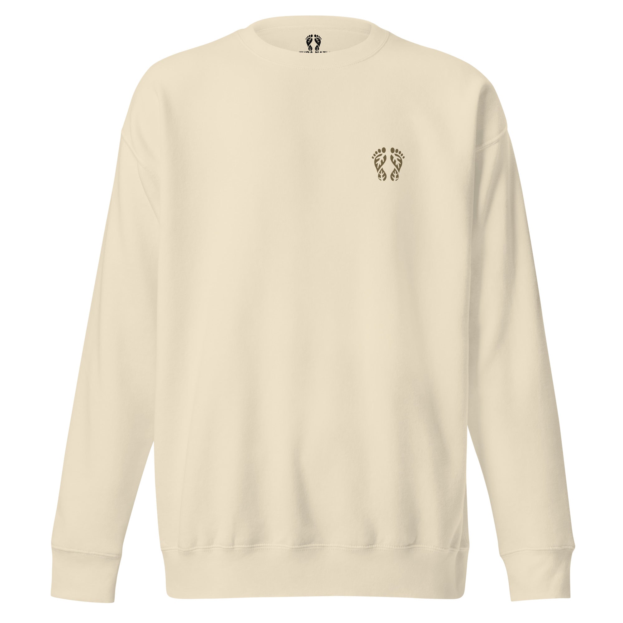 Bone Nature Sweatshirt featuring the 'Natura's Footprints' design. A subtle piece of Nature Clothing for natural, relaxed vibes.