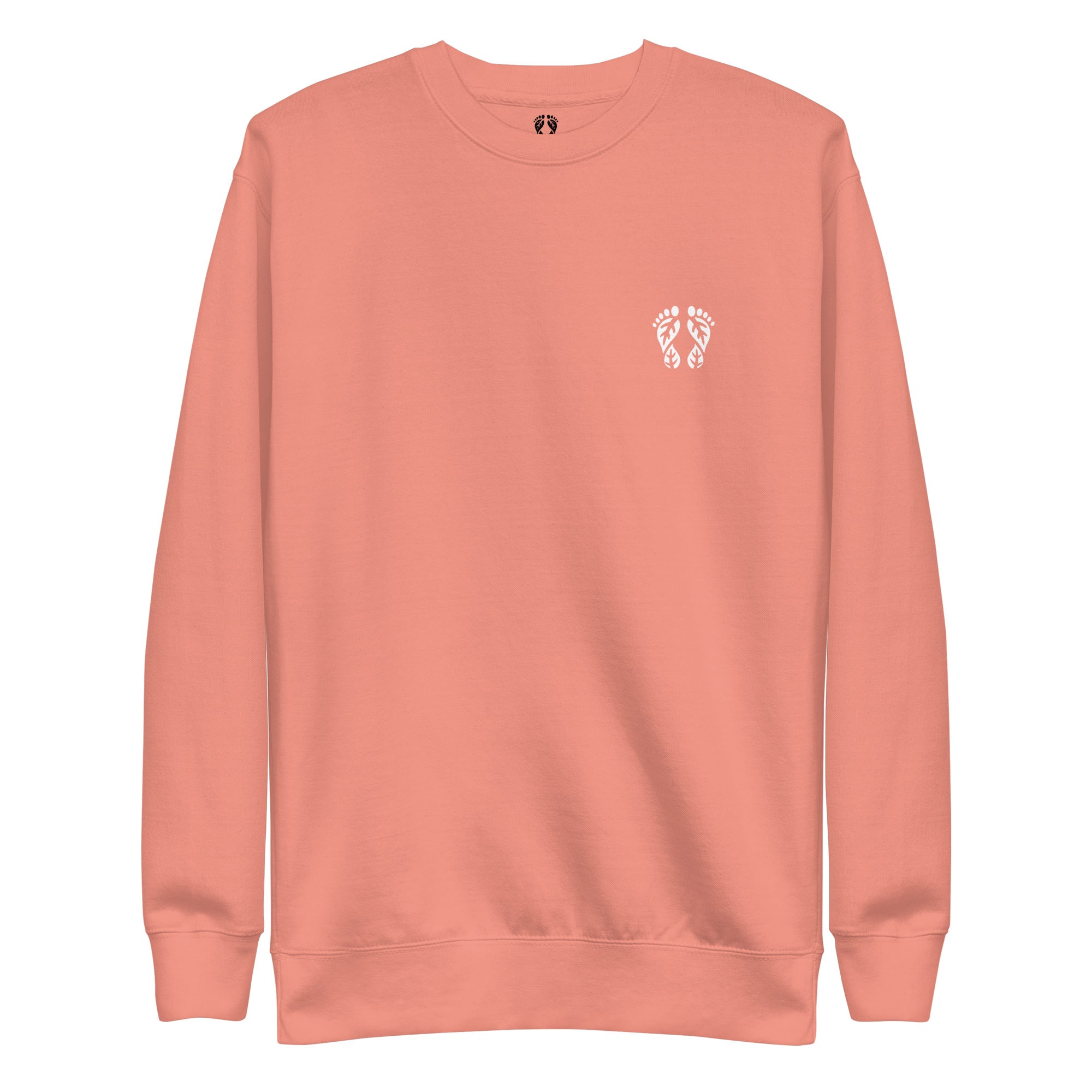 'Natura's Footprints' Dusty Rose Nature Sweatshirt: Your serene nature clothing choice for peaceful outdoor moments.