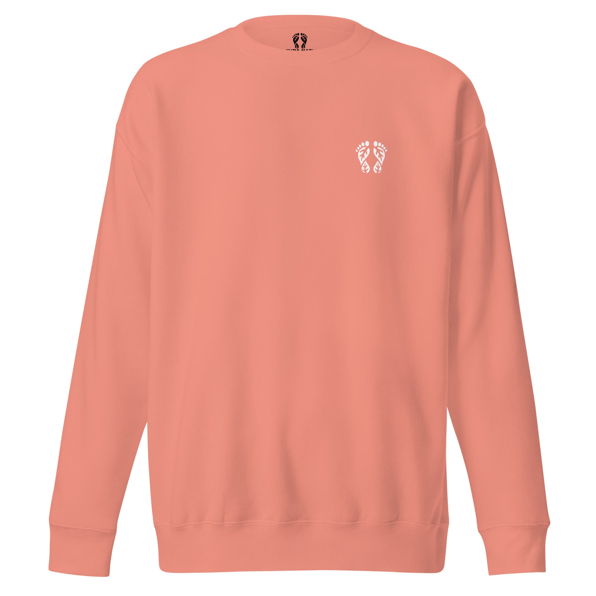 Dusty Rose Nature Sweatshirt with 'Natura's Footprints' design. A light piece of Nature Clothing for clear-sky comfort.