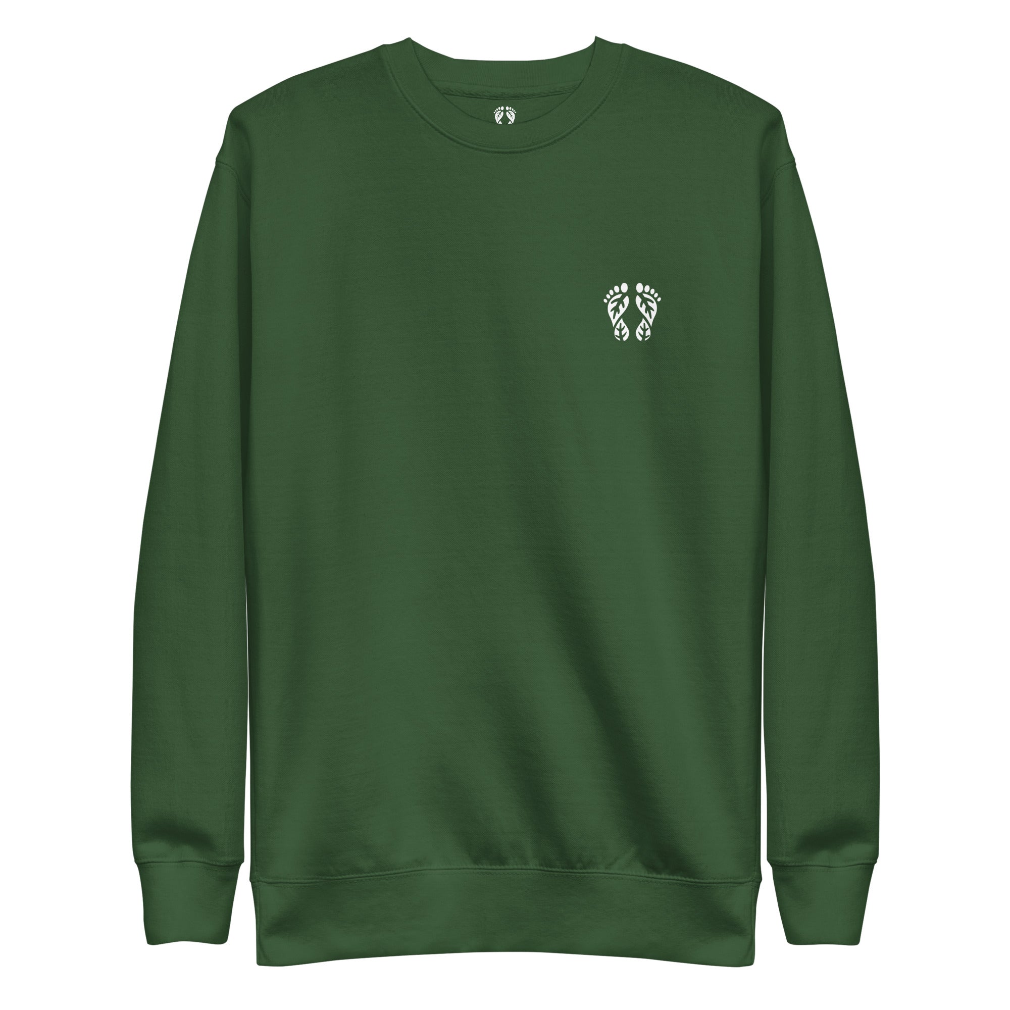 'Natura's Footprints' Forest Green Nature Sweatshirt: Your deep nature clothing choice for blending with the wilderness.