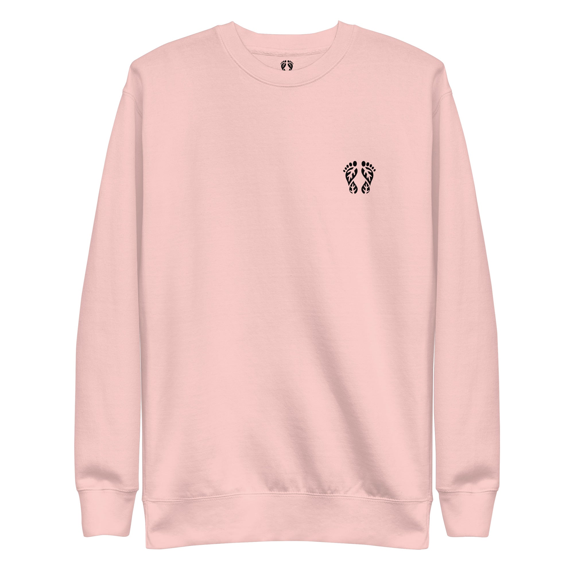 'Natura's Footprints' Light Pink Nature Sweatshirt: Your clean nature clothing choice for bright outdoor moments.