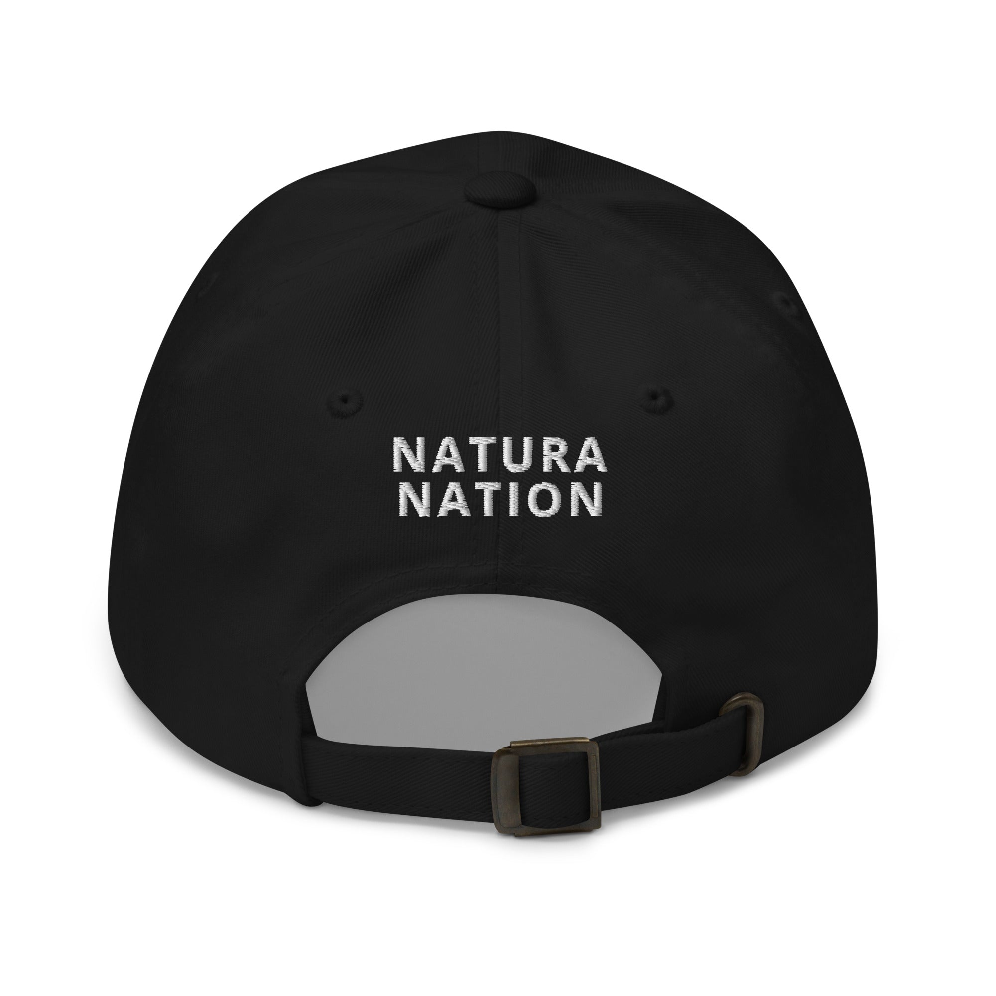 'Natura's Footprints' Black Nature Hat: Your versatile Nature Dad Hat for any journey. Explore our full range of Nature Hats.