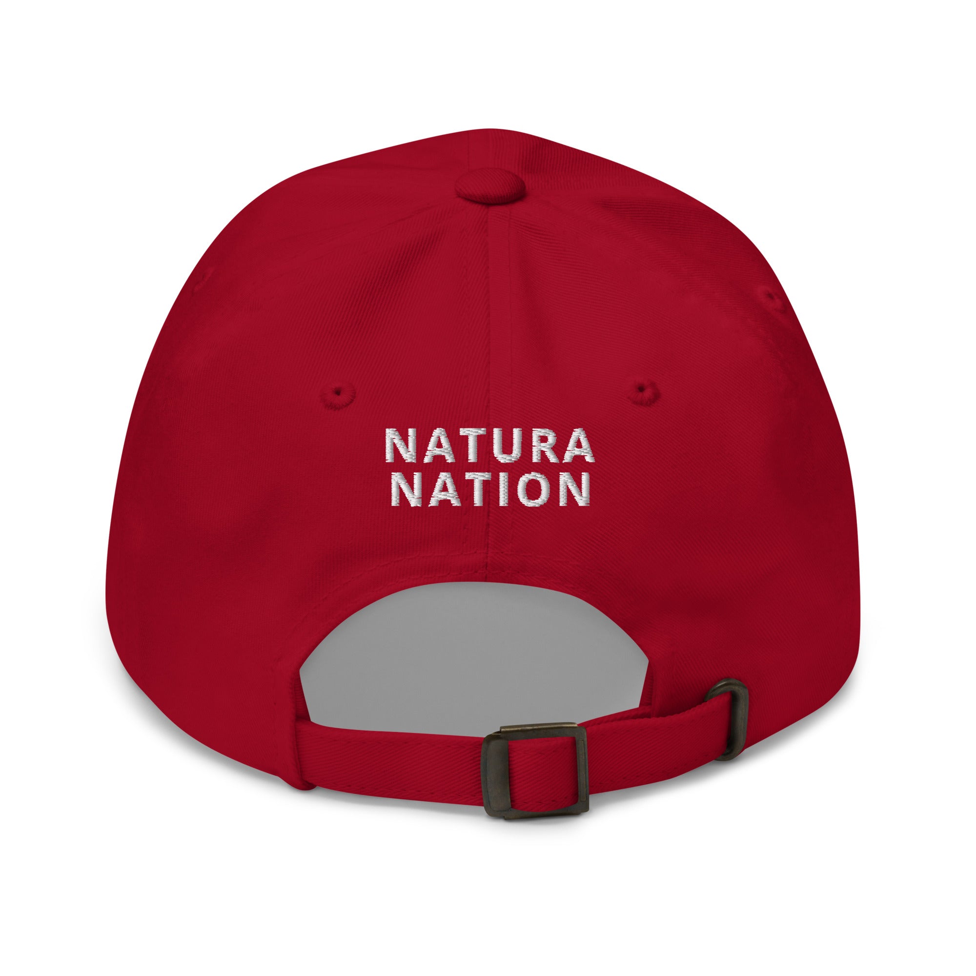 'Natura's Footprints' Cranberry Red Nature Hat: Your bold Nature Dad Hat for energetic adventures. Discover more in our lively Nature Hats collection.