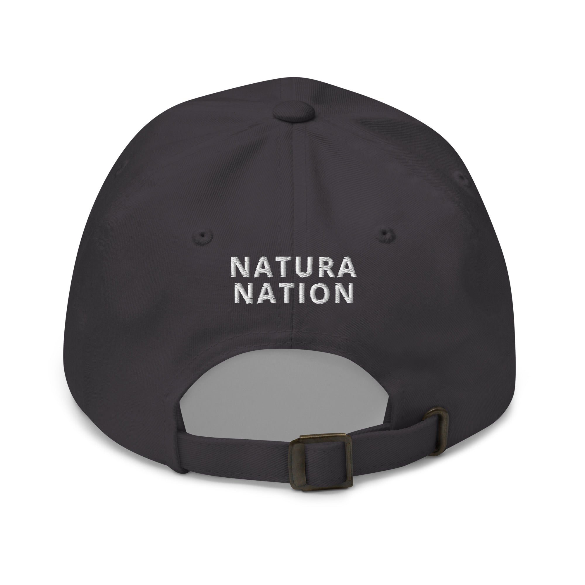 'Natura's Footprints' Dark Grey Nature Hat: Your sleek Nature Dad Hat for contemporary outdoor looks. Discover more in our stylish Nature Hats collection.