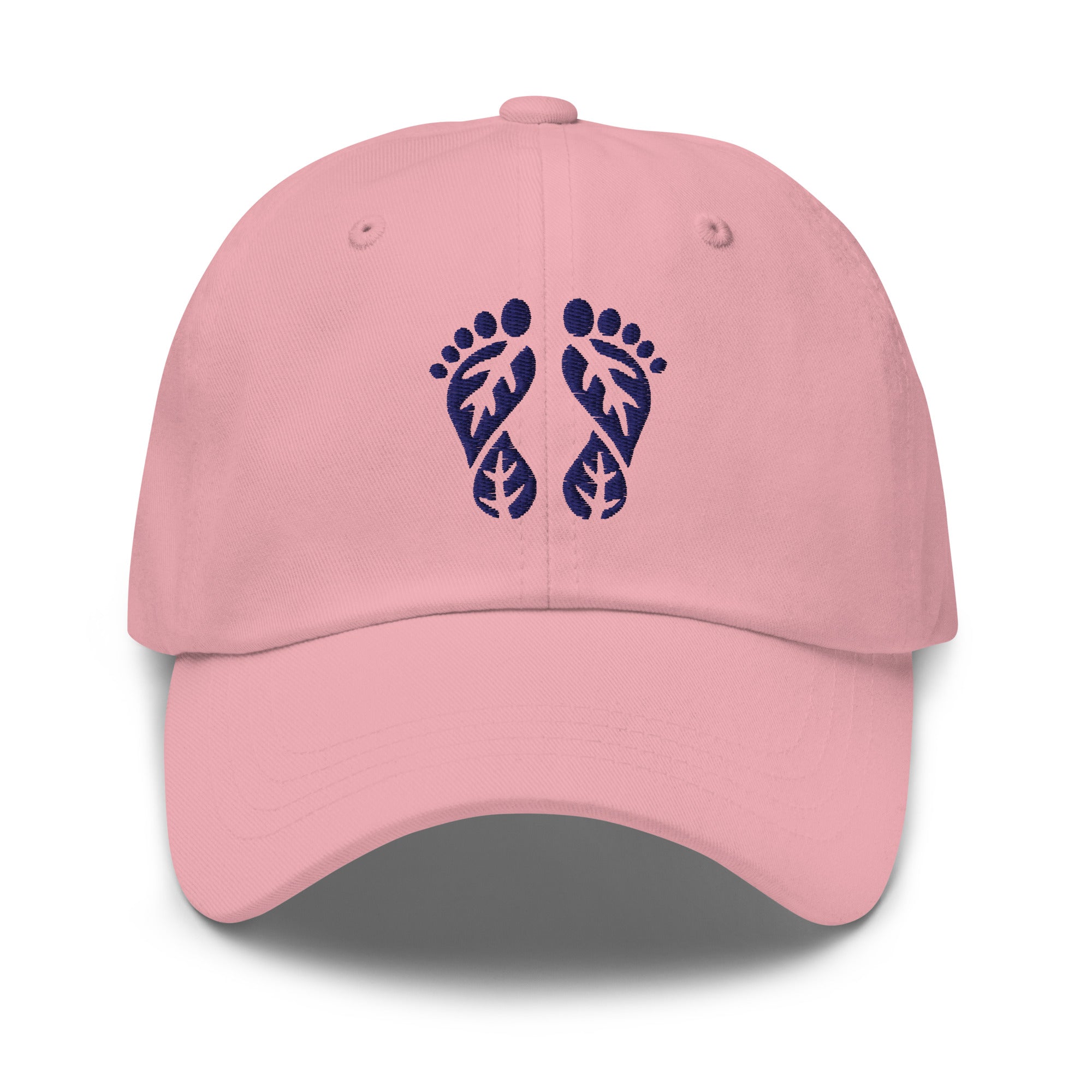 Pink Nature Hat featuring the 'Natura's Footprints' embroidered logo. A soft Nature Dad Hat that adds a gentle pop of color. Essential Nature Clothing.