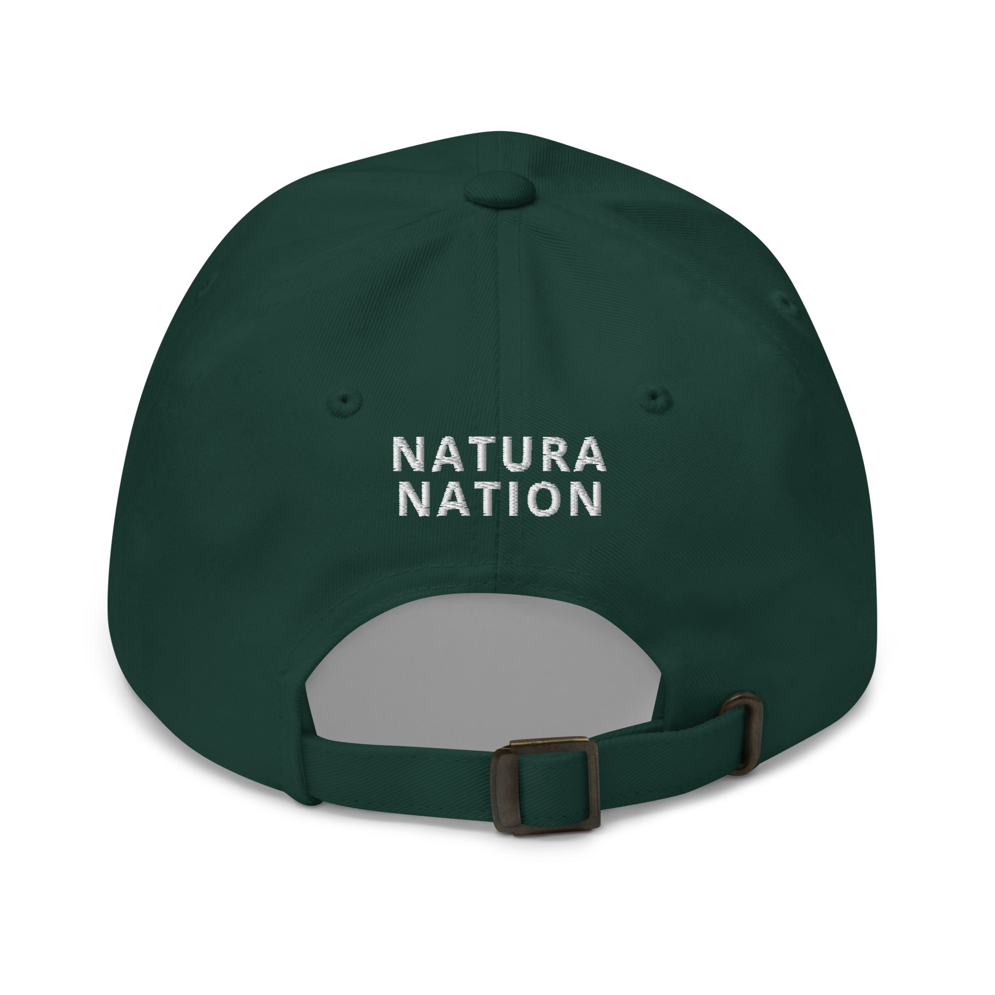 'Natura's Footprints' Spruce Green Nature Hat: Your go-to Nature Dad Hat for forest trails. Part of our durable Nature Hats collection.