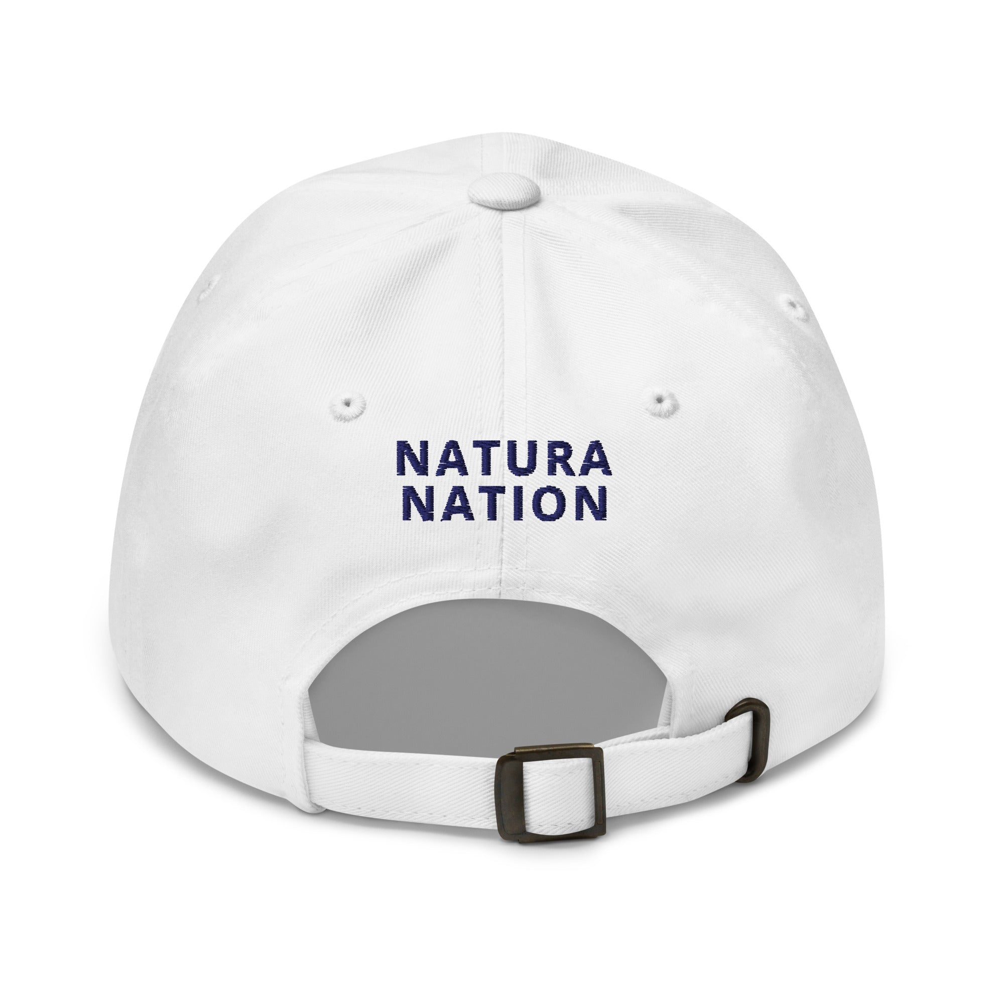 'Natura's Footprints' White Nature Hat: Your bright Nature Dad Hat for clear skies and fresh adventures. Find it in our collection of classic Nature Hats.