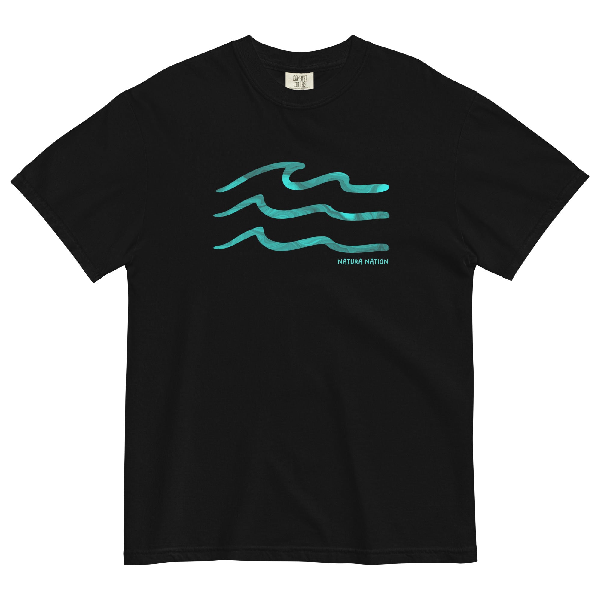 'Serenity Waves' Black Nature T-Shirt: Your versatile Nature Clothing choice for classic coastal adventures.