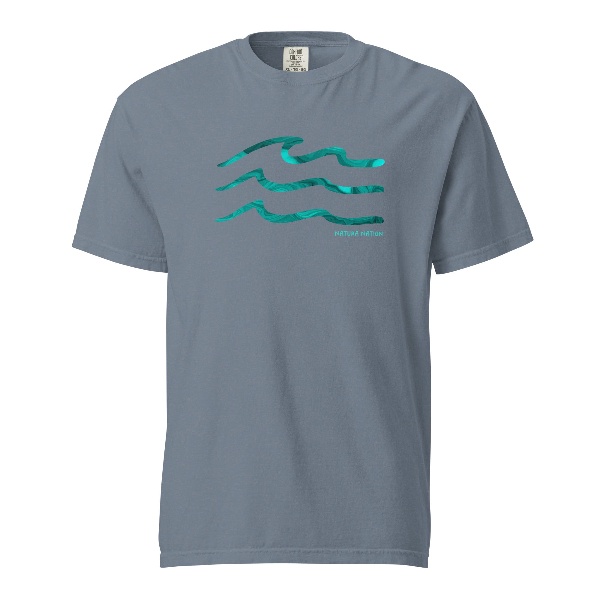 Blue Jean Ocean T-Shirt with the 'Serenity Waves' design. A casual Ocean Clothing piece for relaxed days.