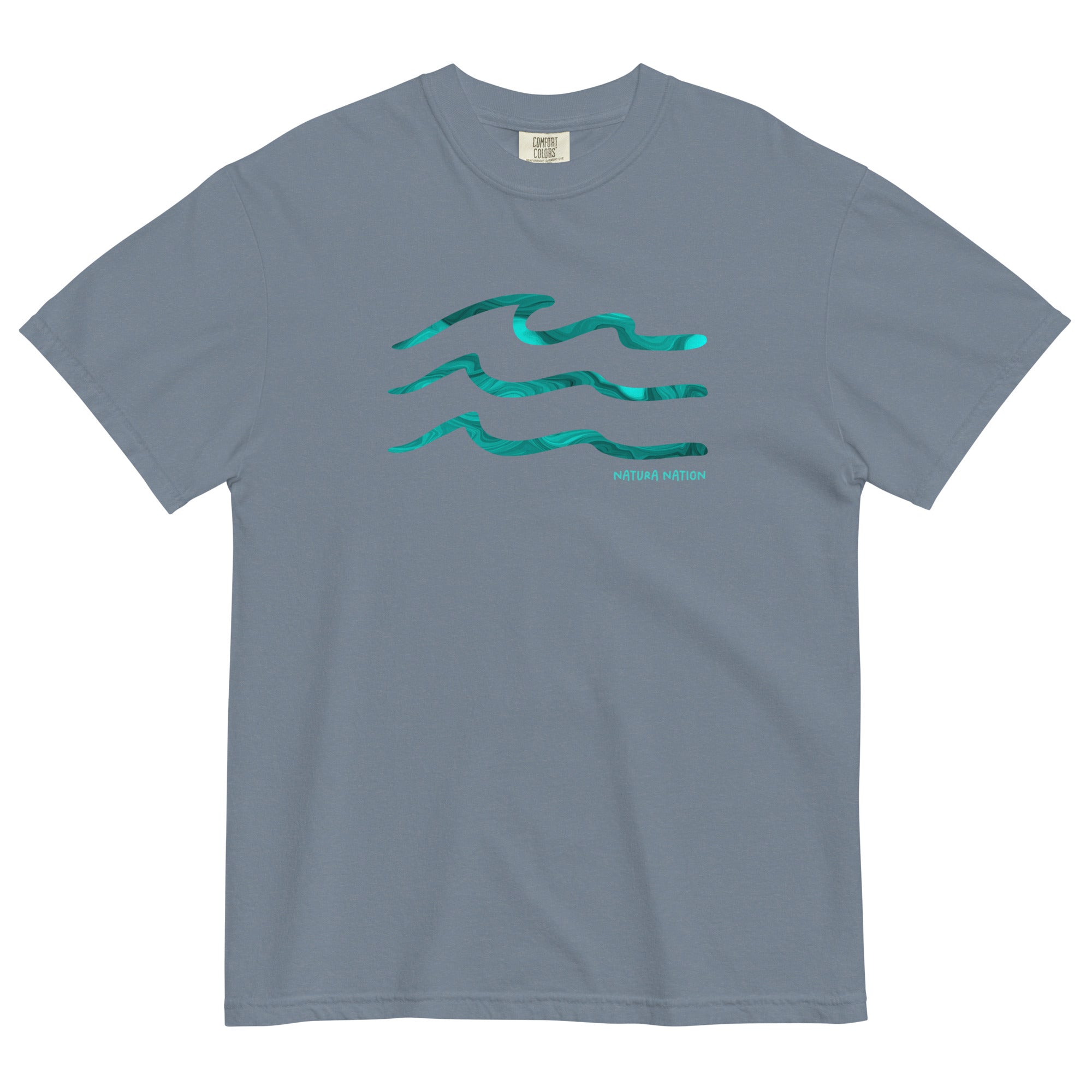 'Serenity Waves' Blue Jean Nature T-Shirt: Your laid-back Nature Clothing choice for everyday coastal comfort.