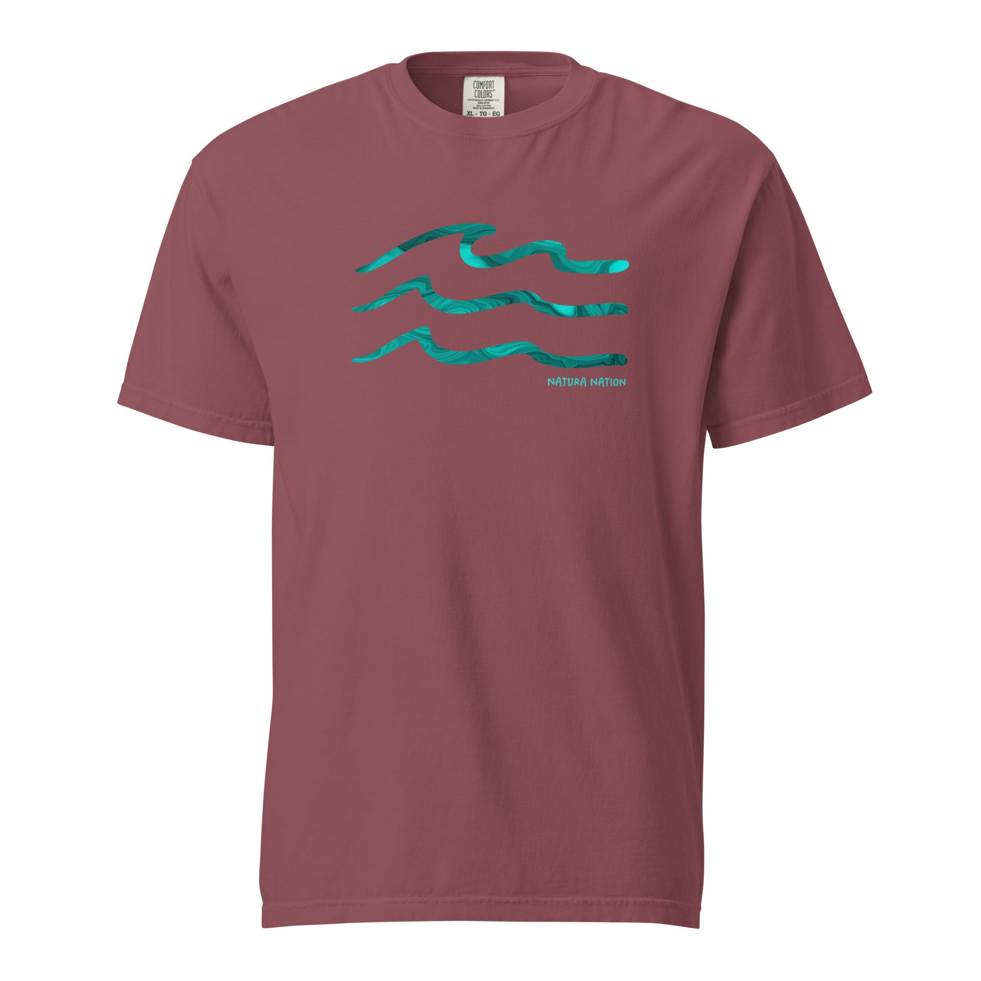 Brick Ocean T-Shirt with the 'Serenity Waves' design. An earthy Ocean Clothing piece for warm, natural tones.
