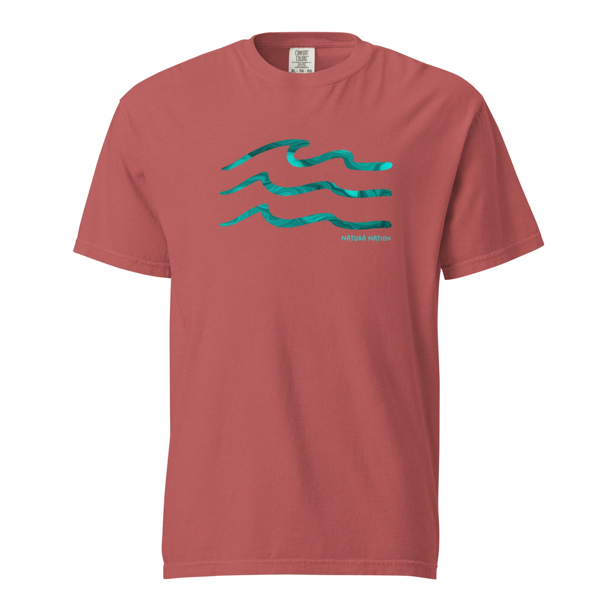 Crimson Ocean T-Shirt with the 'Serenity Waves' design. A vibrant Ocean Clothing piece for a bold statement.