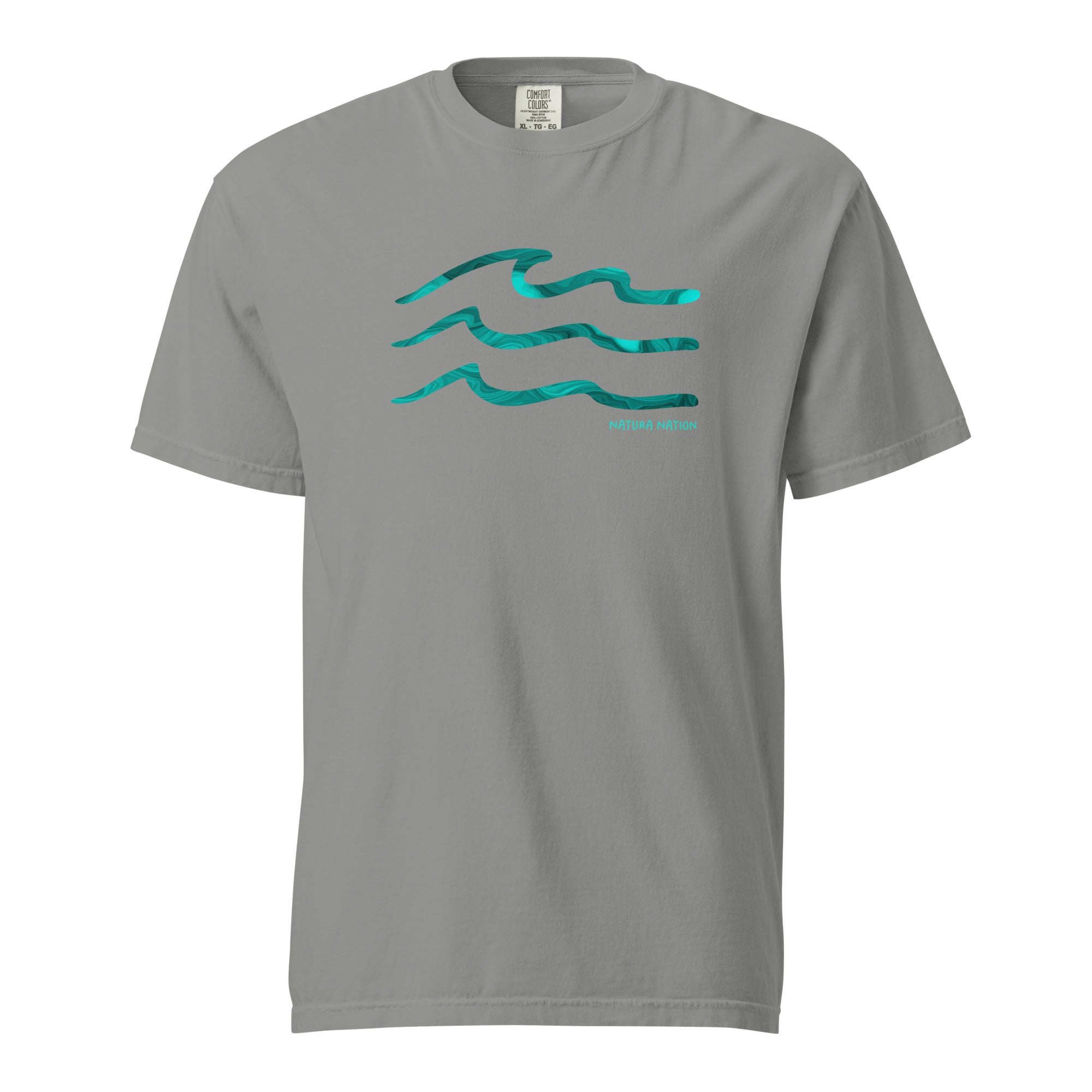 Grey Ocean T-Shirt featuring the 'Serenity Waves' design. A versatile Ocean Clothing piece for subtle style.