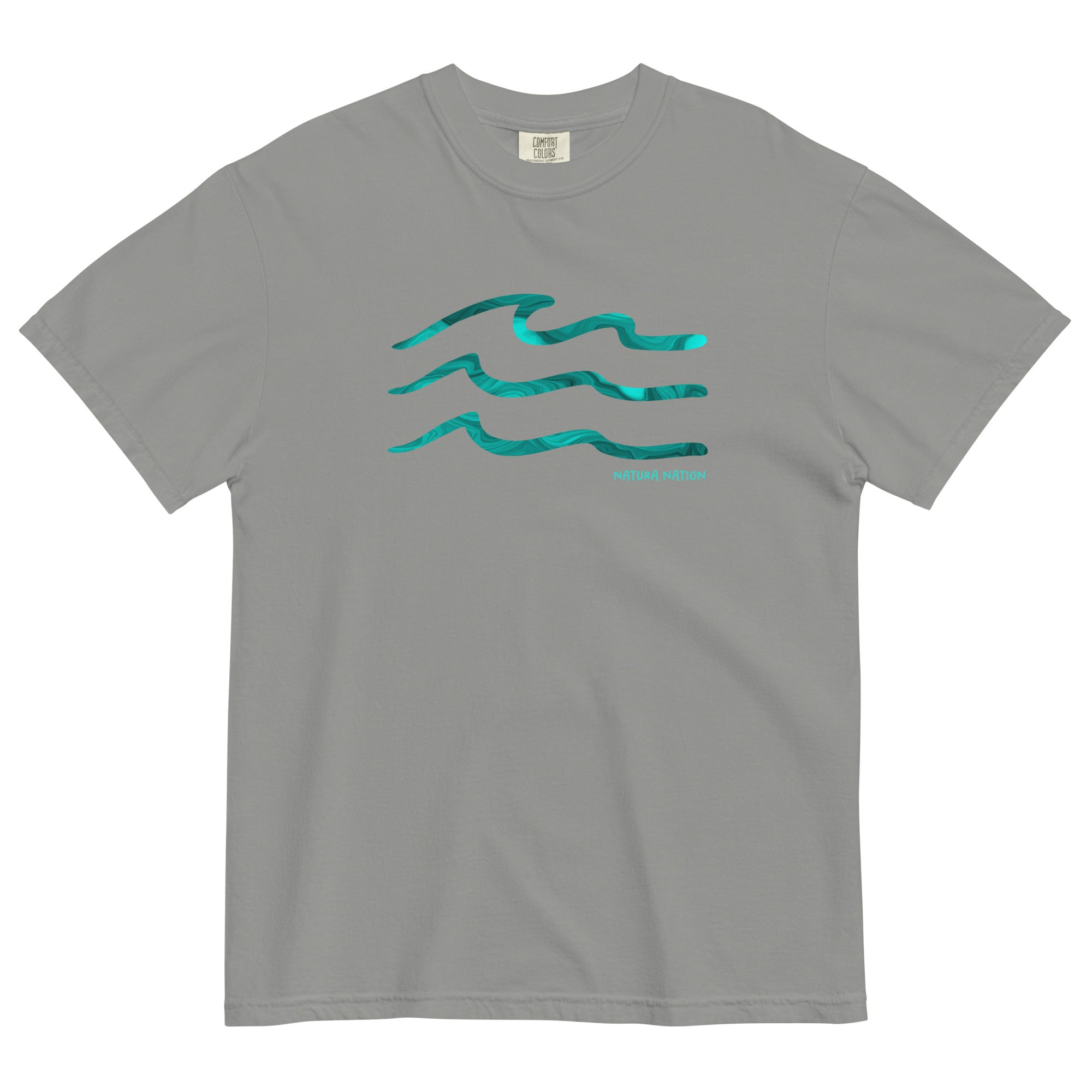 'Serenity Waves' Grey Nature T-Shirt: Your neutral Nature Clothing choice for tranquil outdoor moments.