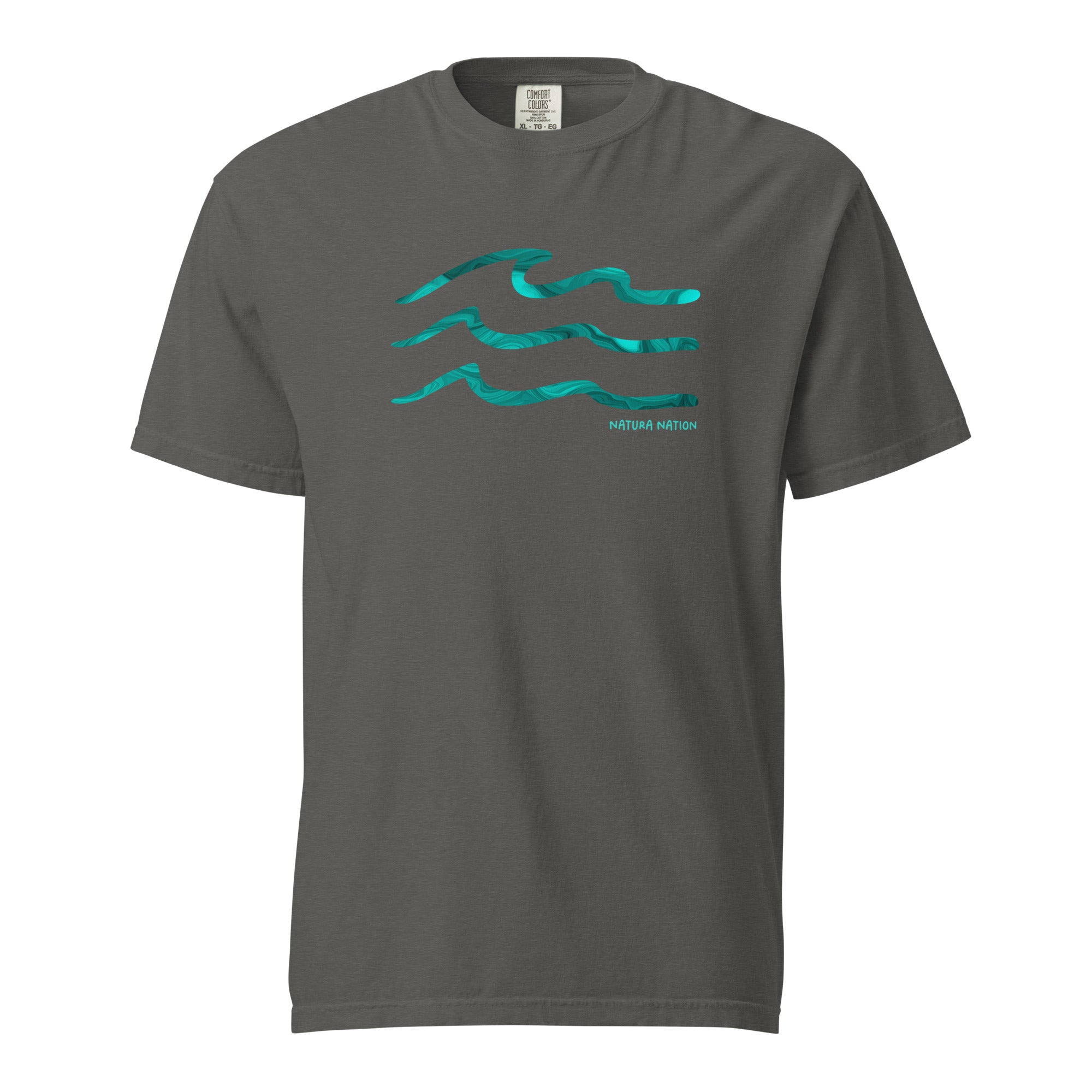 Pepper Ocean T-Shirt with the 'Serenity Waves' design. A unique Ocean Clothing piece with a textured look.