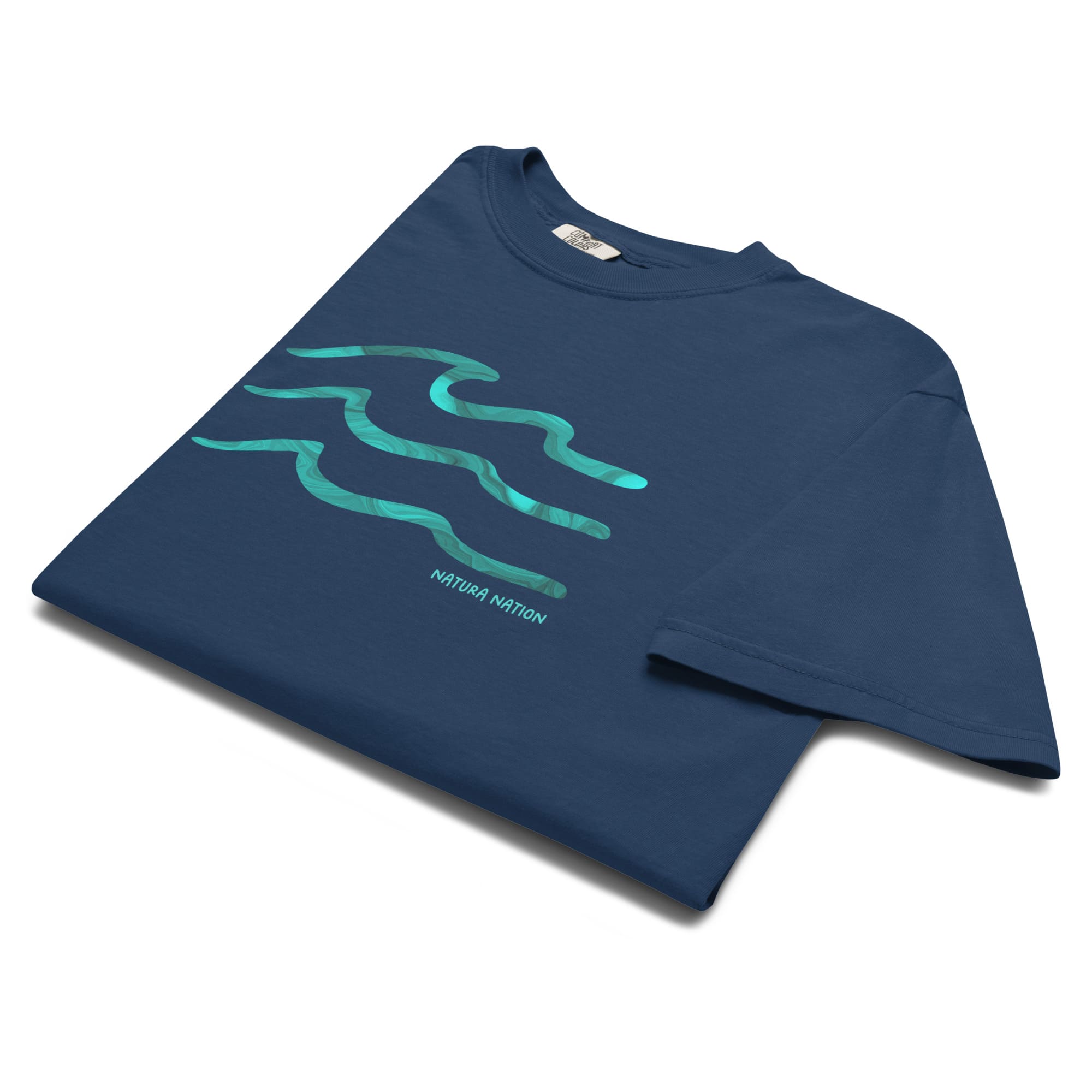 Serenity Waves True Navy Ocean T-shirt: Your classic nature clothing choice for peaceful coastal comfort. Made by Natura Nation for ocean and nature lovers.