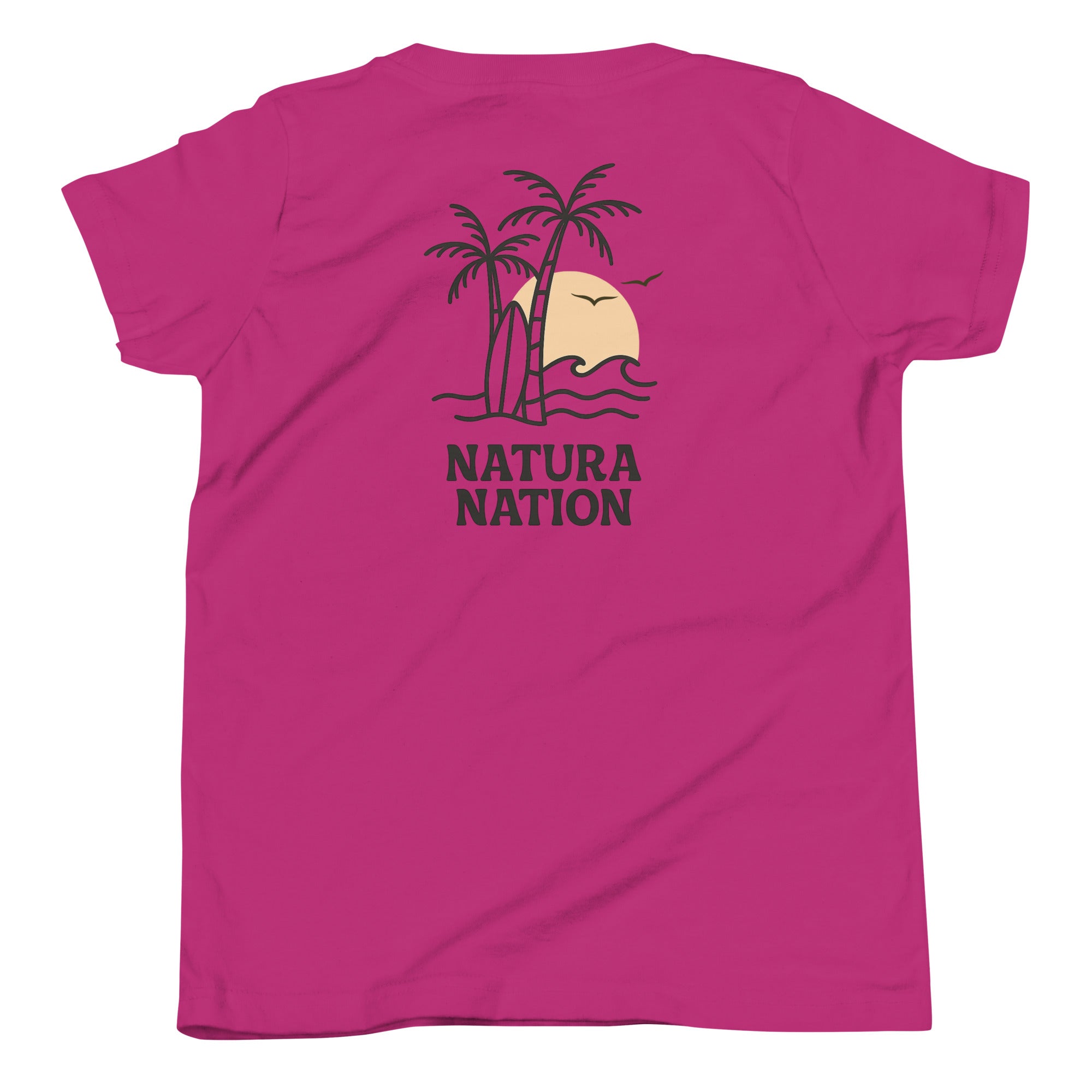 Youth graphic tee featuring a beach and palm trees.