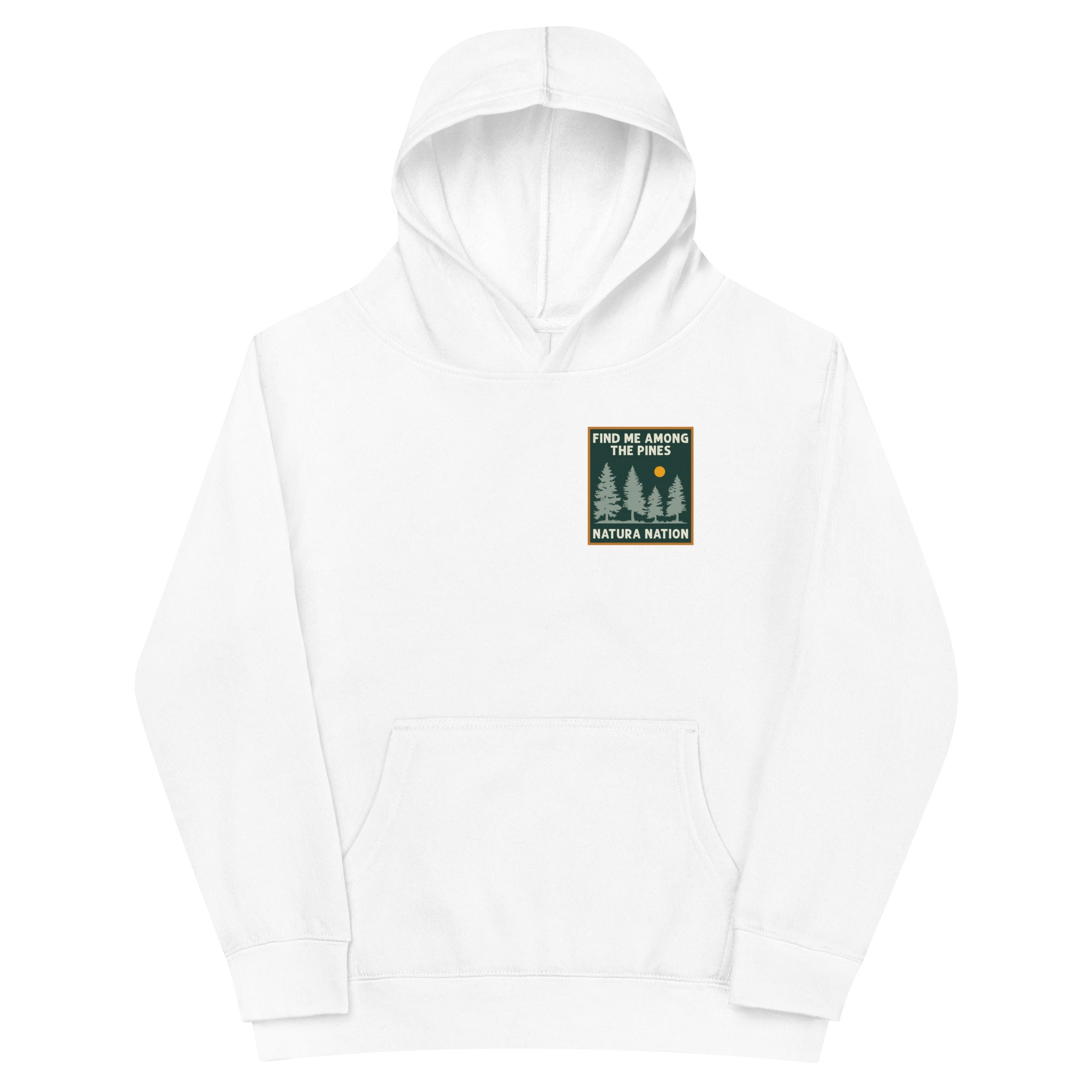 Youth graphic tree hoodie with a minimalist pine design for teens and youth outdoors.