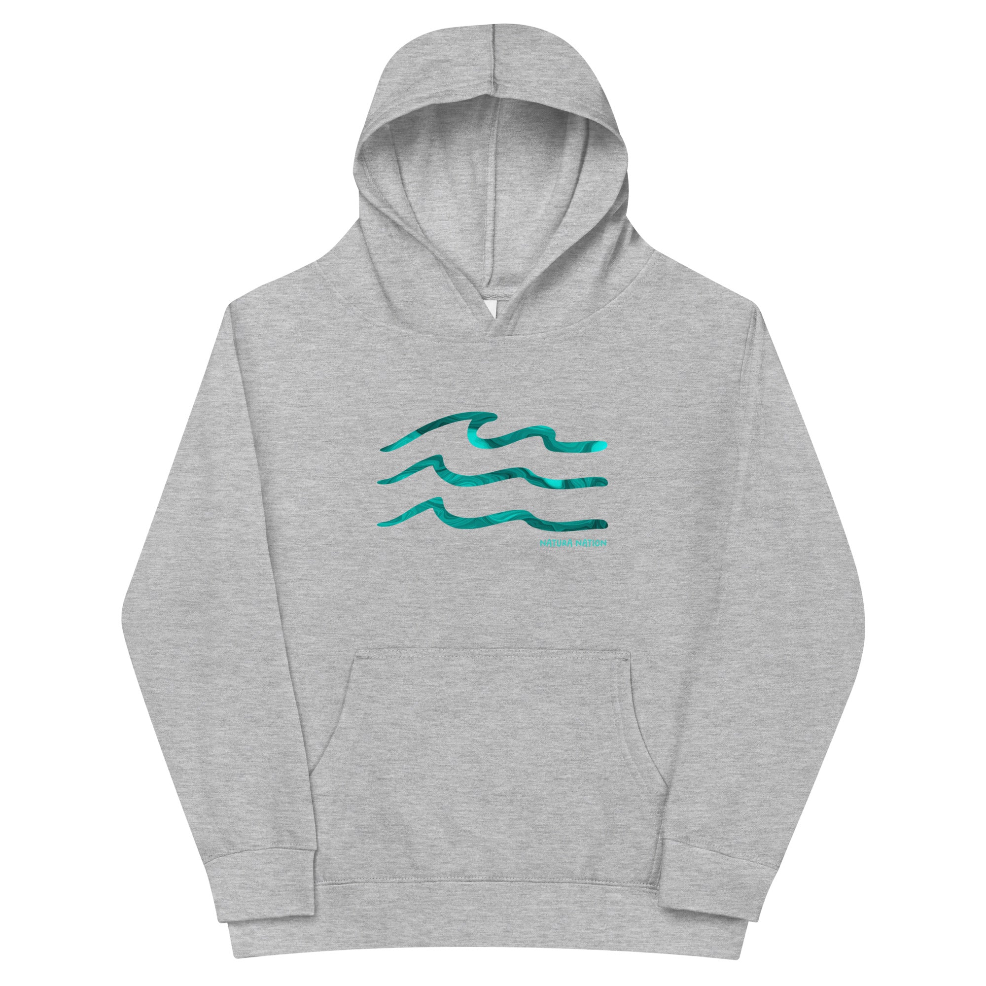 Kids pullover ocean hoodie with a sea wave design, front view for young explorers.
