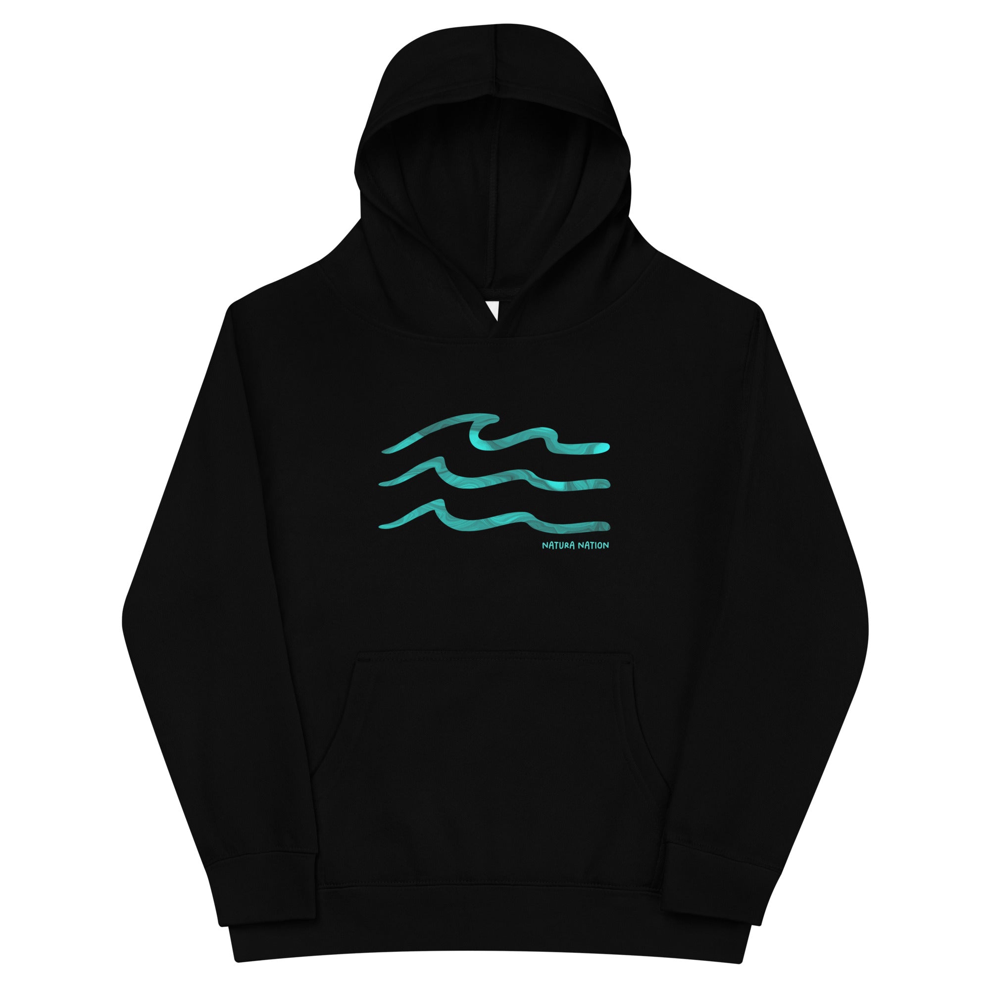 Youth nature hoodie with rolling ocean waves for kids who love the water.