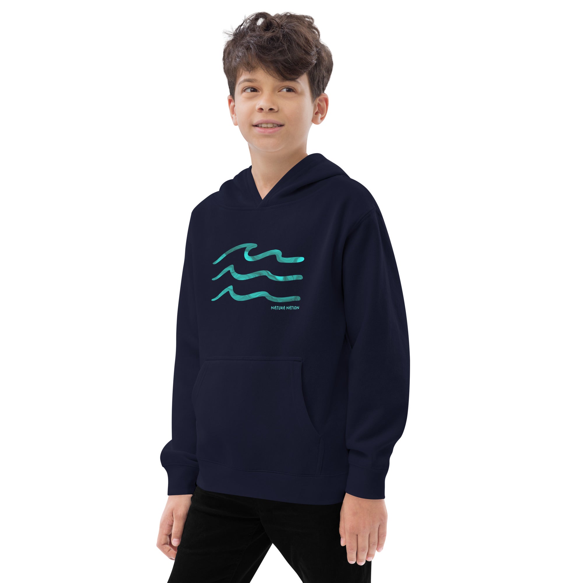 Teen ocean hoodie with a coastal wave graphic for youth and kids who love the beach.