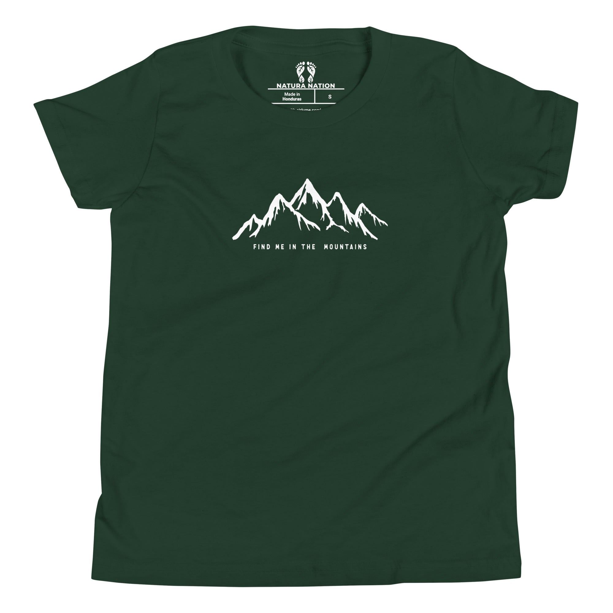 Youth mountain graphic tee with white mountain print.
