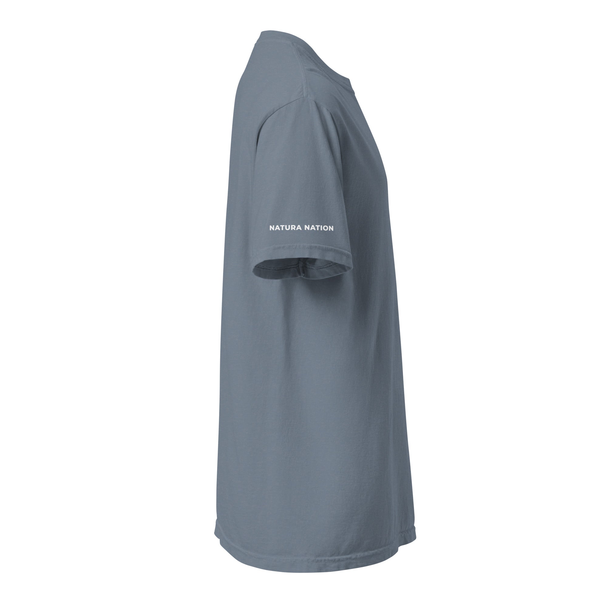 'Natura's Footprints' Blue Jean Nature T-Shirt: Your laid-back Nature Clothing choice for everyday comfort in nature.