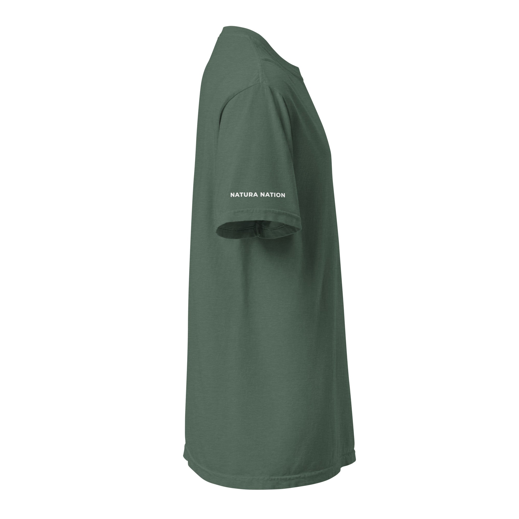 'Natura's Footprints' Blue Spruce Nature T-Shirt: Your calming Nature Clothing choice for tranquil outdoor moments.