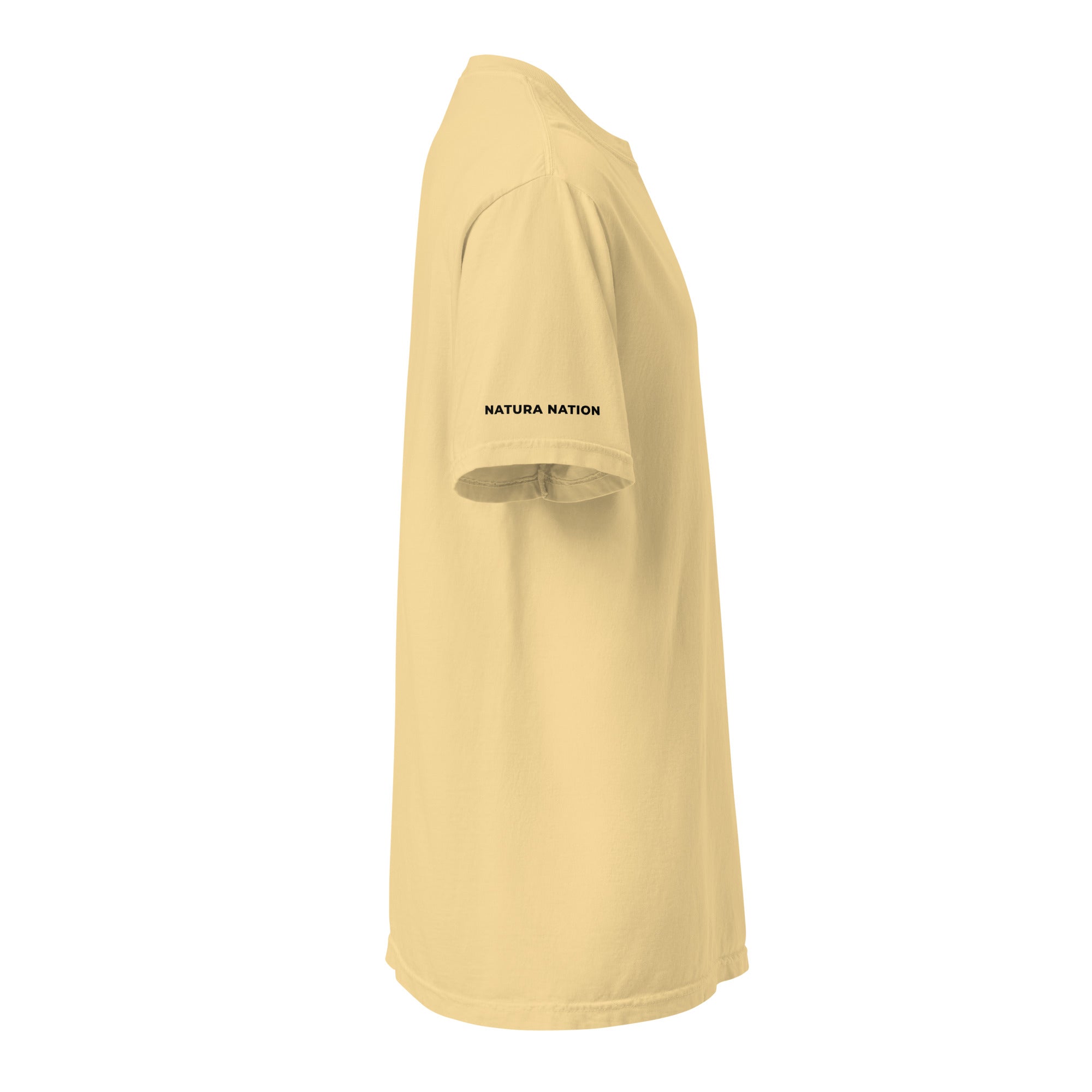 'Natura's Footprints' Butter Nature T-Shirt: Your subtle nature clothing choice for soft, inviting comfort outdoors.