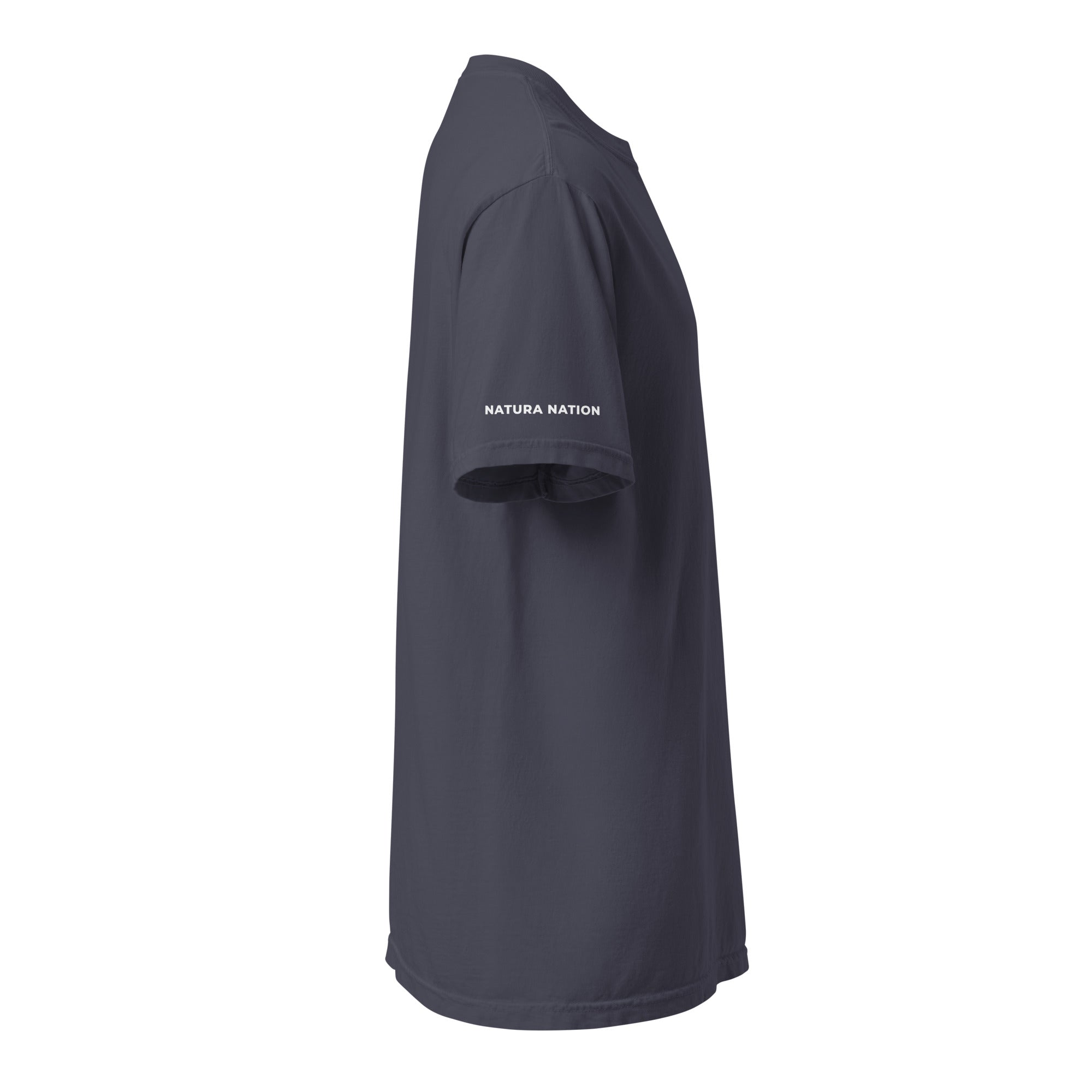 'Natura's Footprints' Navy Nature T-Shirt: Your deep blue Nature Clothing choice for serene wilderness adventures.