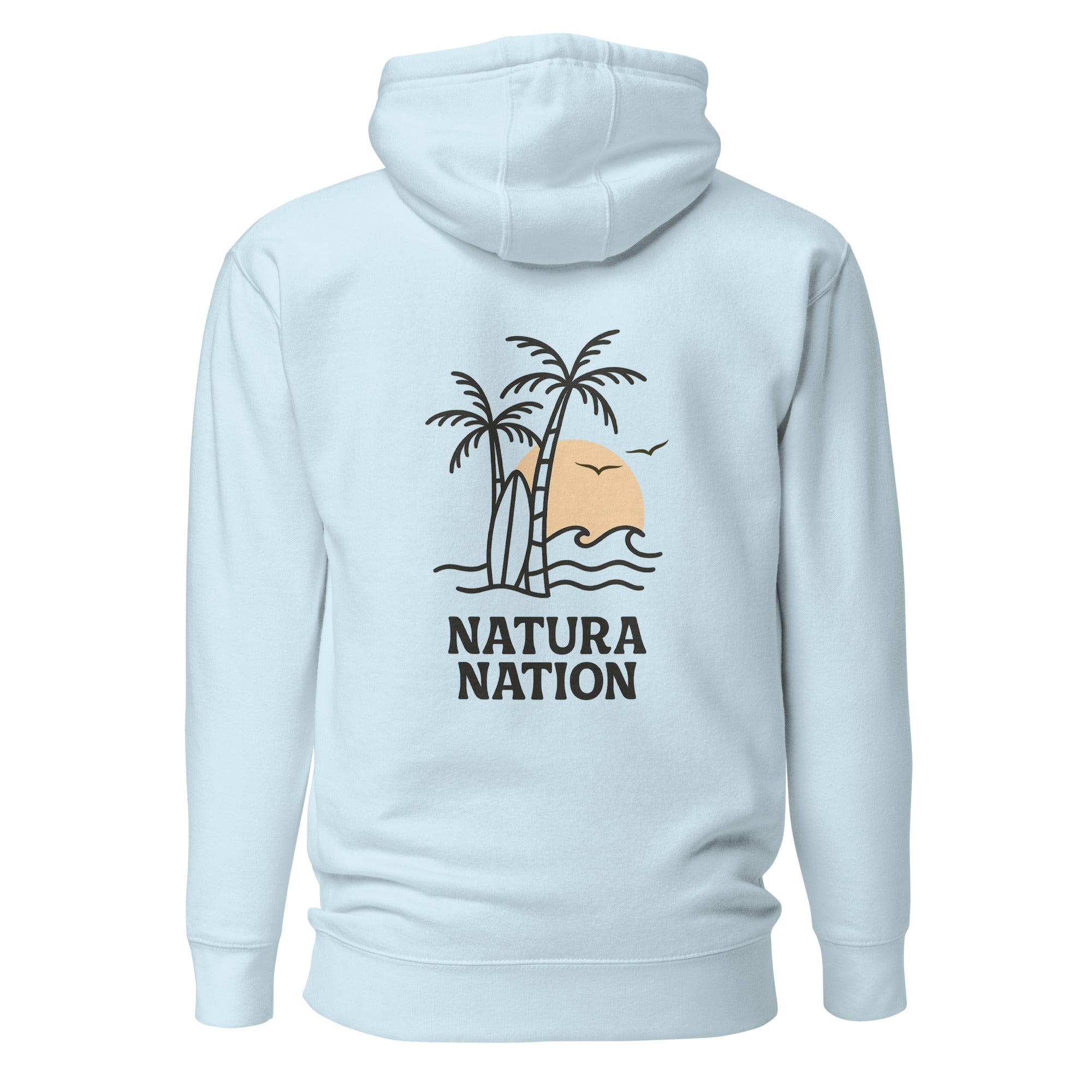 Sky Blue Ocean Hoodie with the 'Tropical Dreams' design. A vibrant Ocean Clothing piece for clear waters.