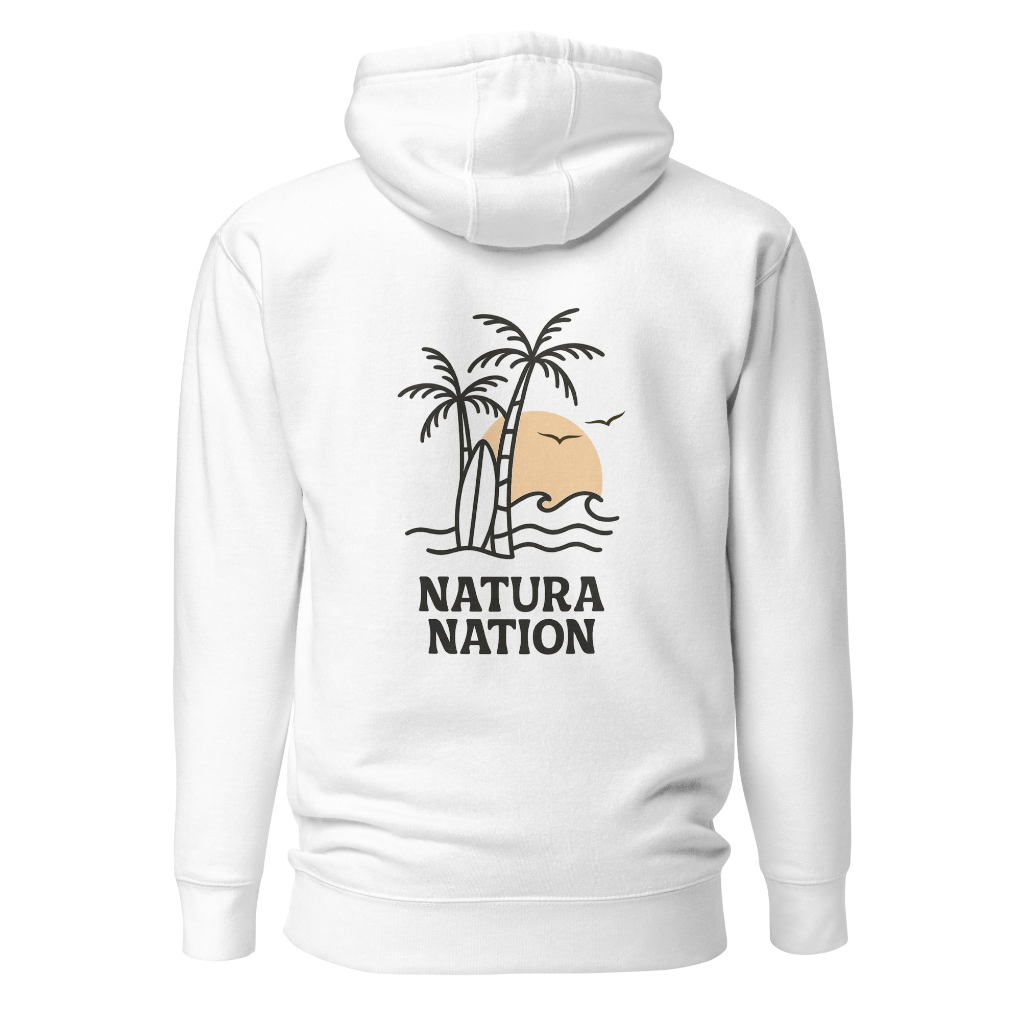 White Ocean Hoodie featuring the 'Tropical Dreams' design. Perfect Ocean Clothing for sun-drenched days.
