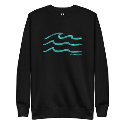 Black Ocean Sweatshirt with the 'Serenity Waves' design. A classic Ocean Clothing piece for timeless appeal.