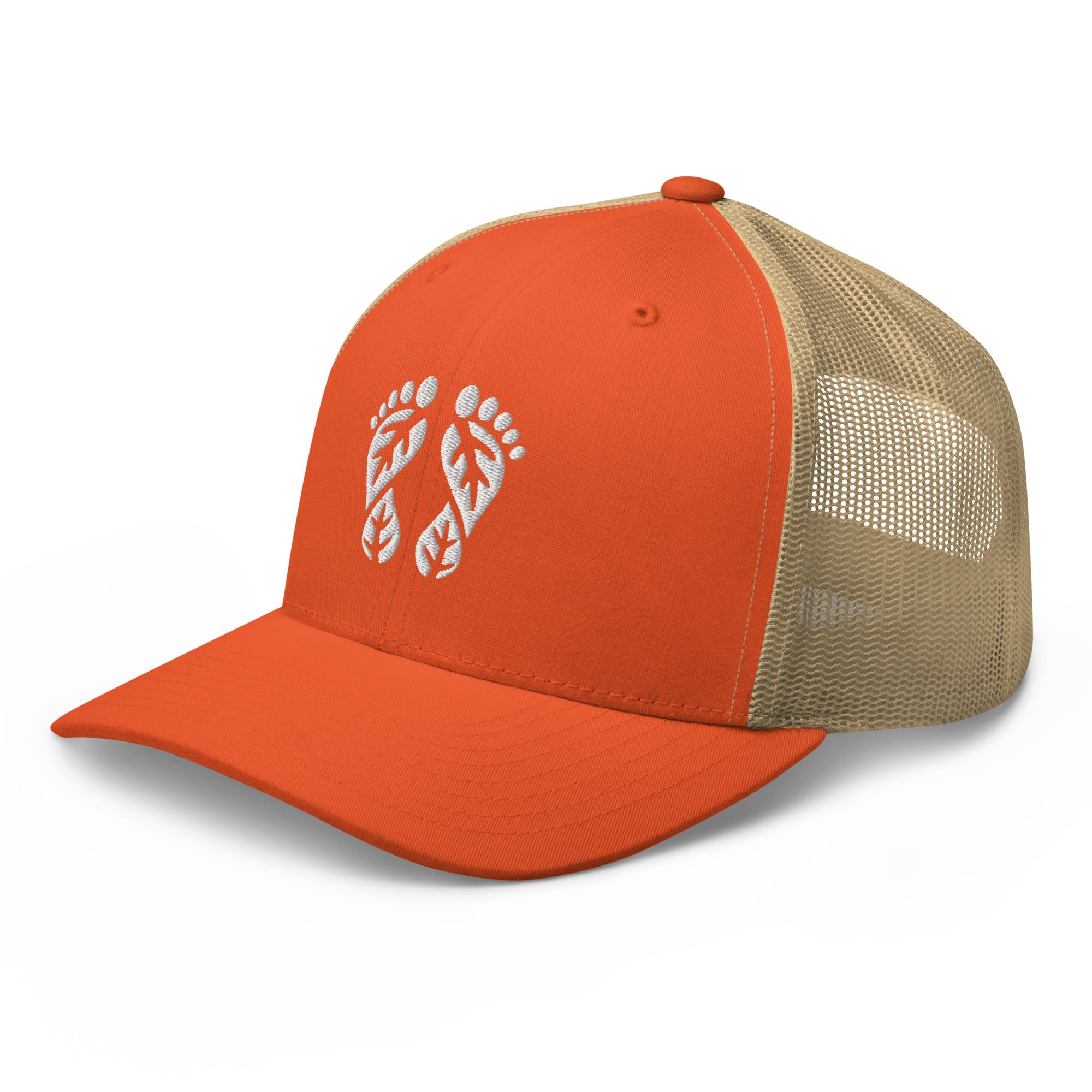 Connect with earthy vibes in our Rustic Orange and Khaki Nature Trucker Hat. A distinctive Trucker Hat that blends seamlessly with natural landscapes, from our Nature Hats selection.