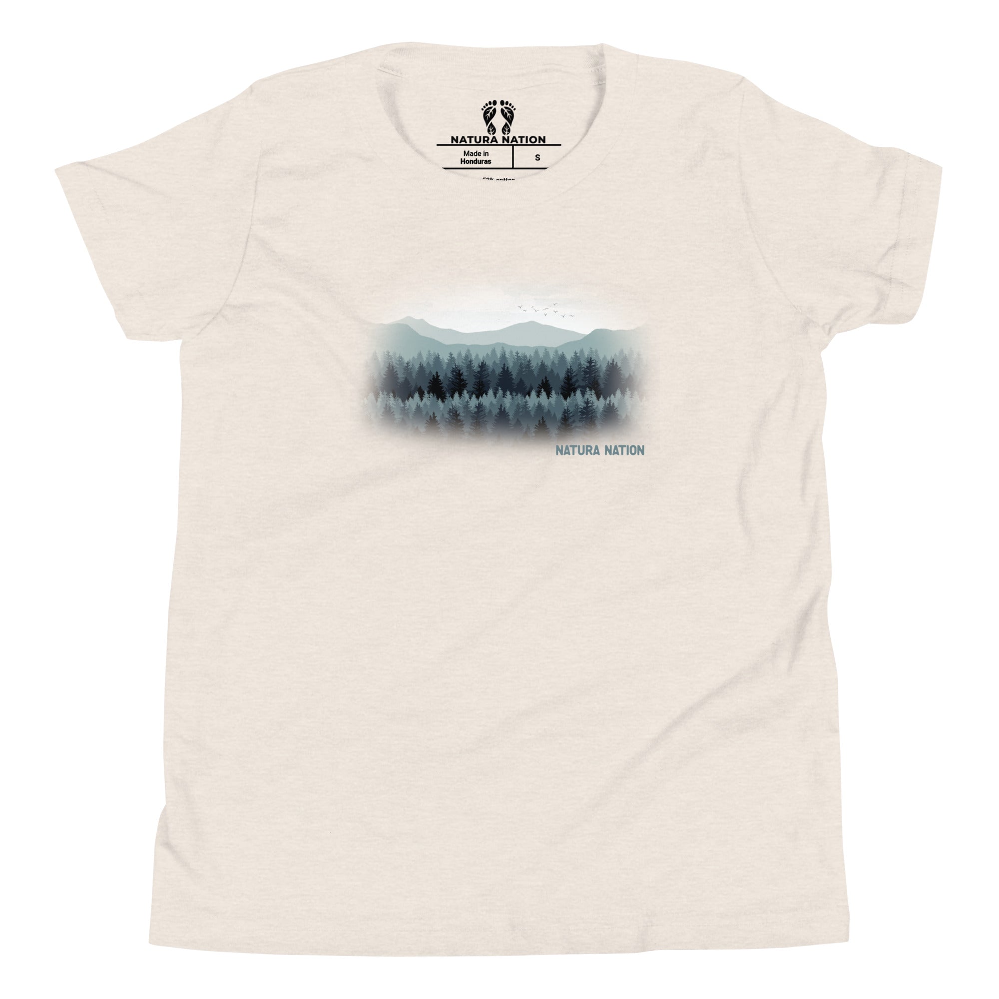 Youth graphic t-shirt with an outdoor nature design.