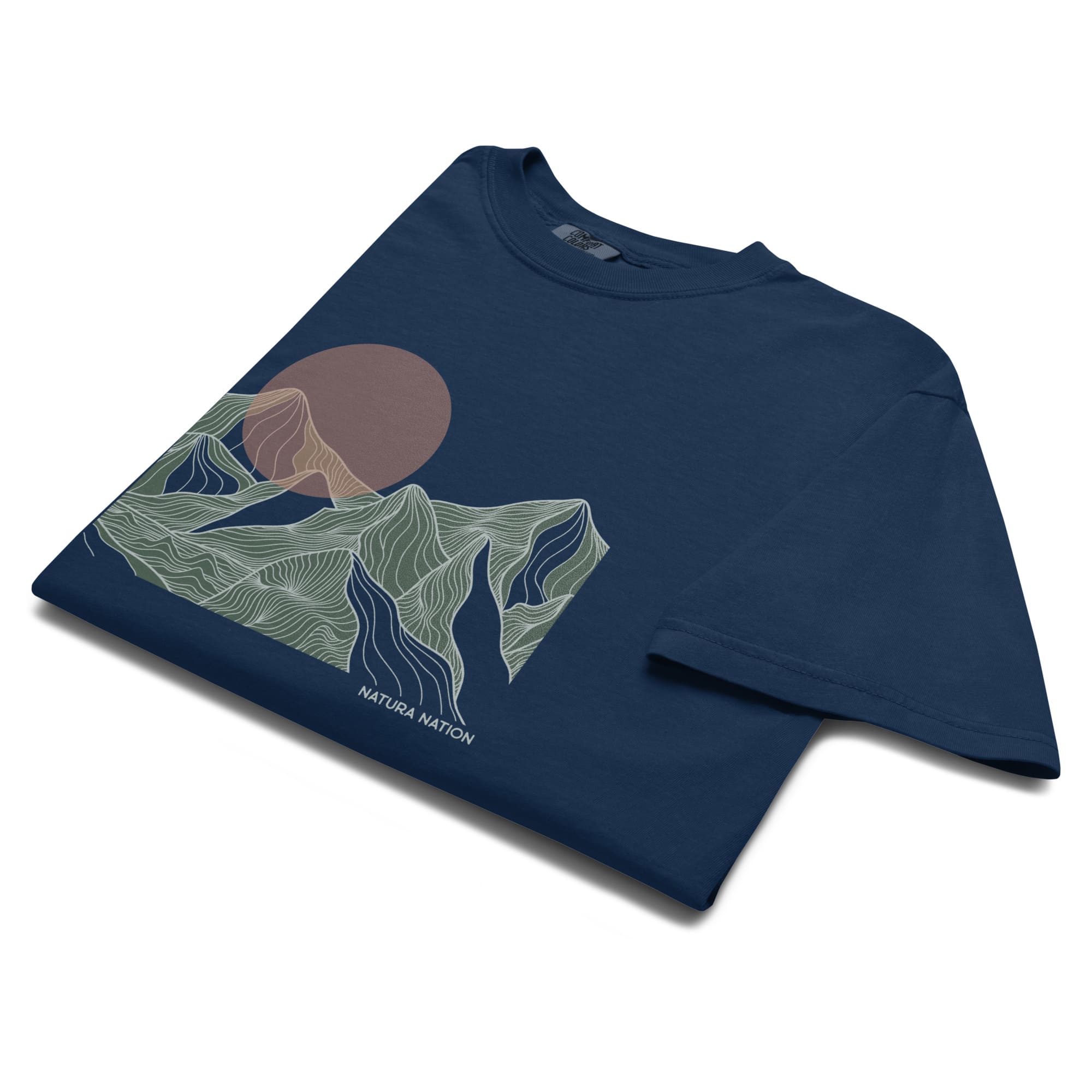 Mountain Glow Navy-Colored nature T-shirt: Your versatile nature clothing choice for classic outdoor comfort. Made by Natura Nation for mountain and nature lovers.