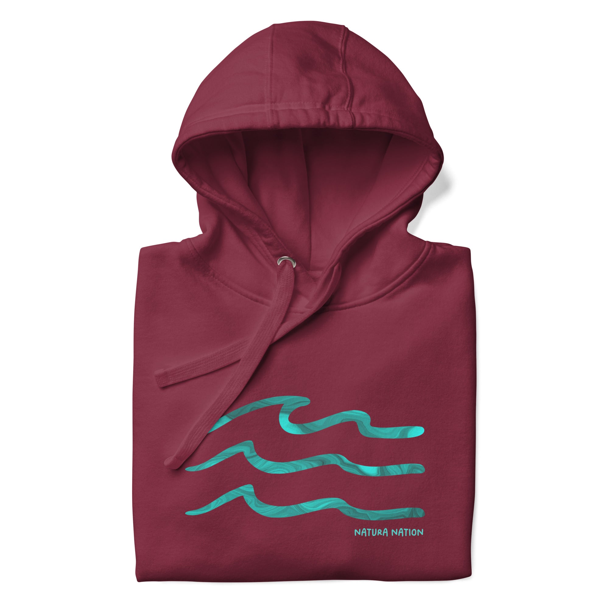 'Serenity Waves' Maroon Nature Hoodie: Your bold Nature Clothing choice for dynamic seaside adventures.