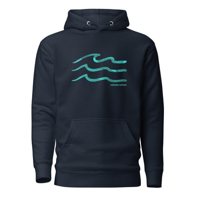 Navy Blazer Ocean Hoodie with the 'Serenity Waves' design. A deep Ocean Clothing piece for tranquil seas.