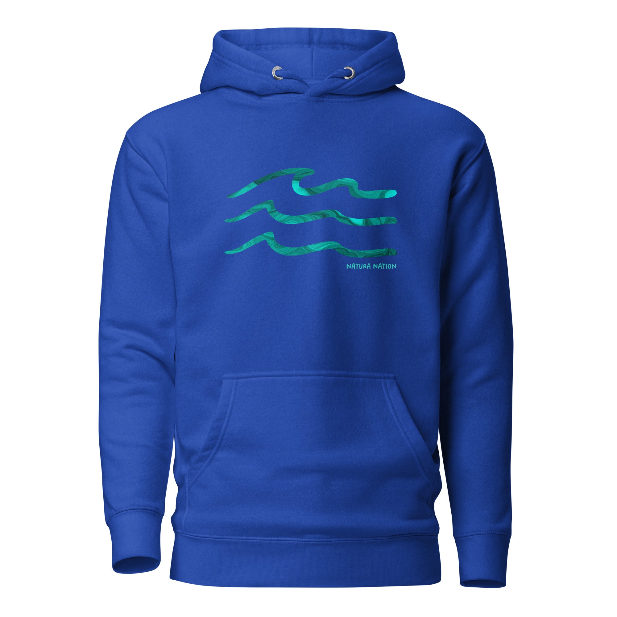 Team Royal Ocean Hoodie with the 'Serenity Waves' design. A vibrant Ocean Clothing piece reflecting energetic waters.