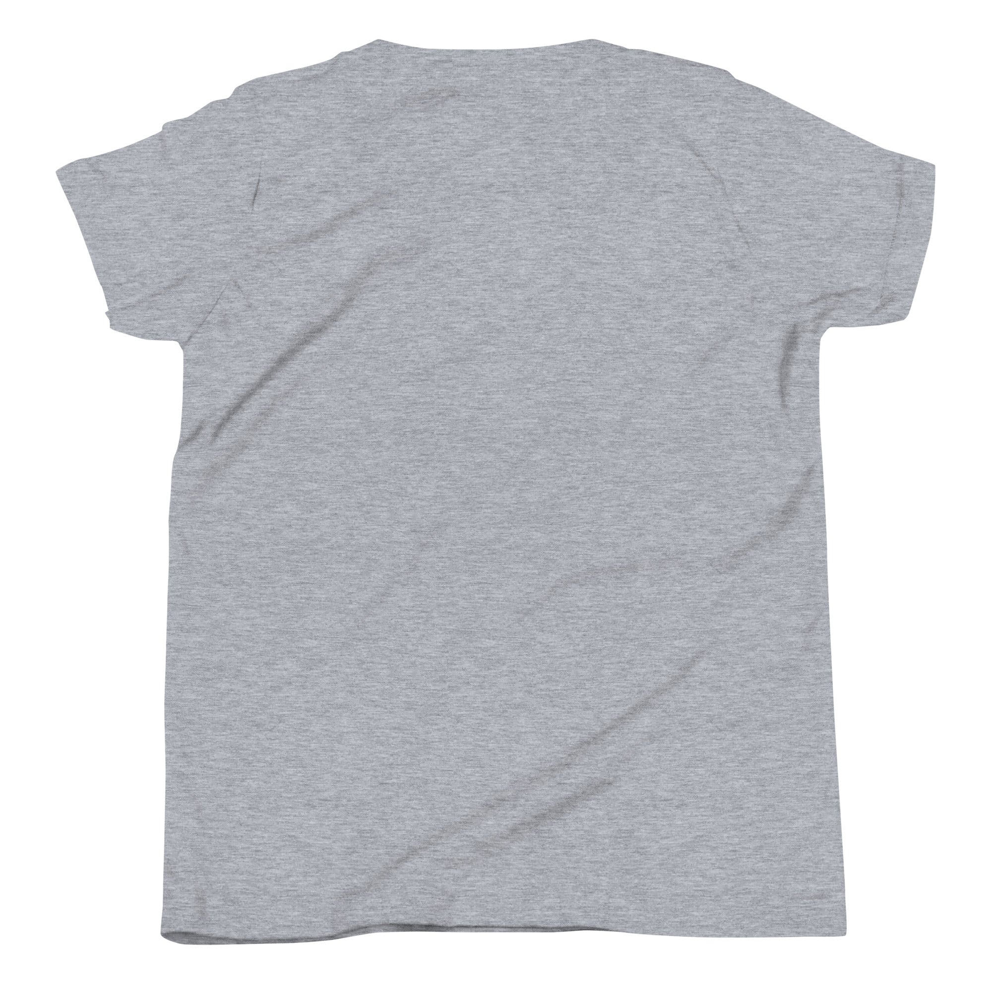 Teen pine trees heather grey t-shirt, plain back view.