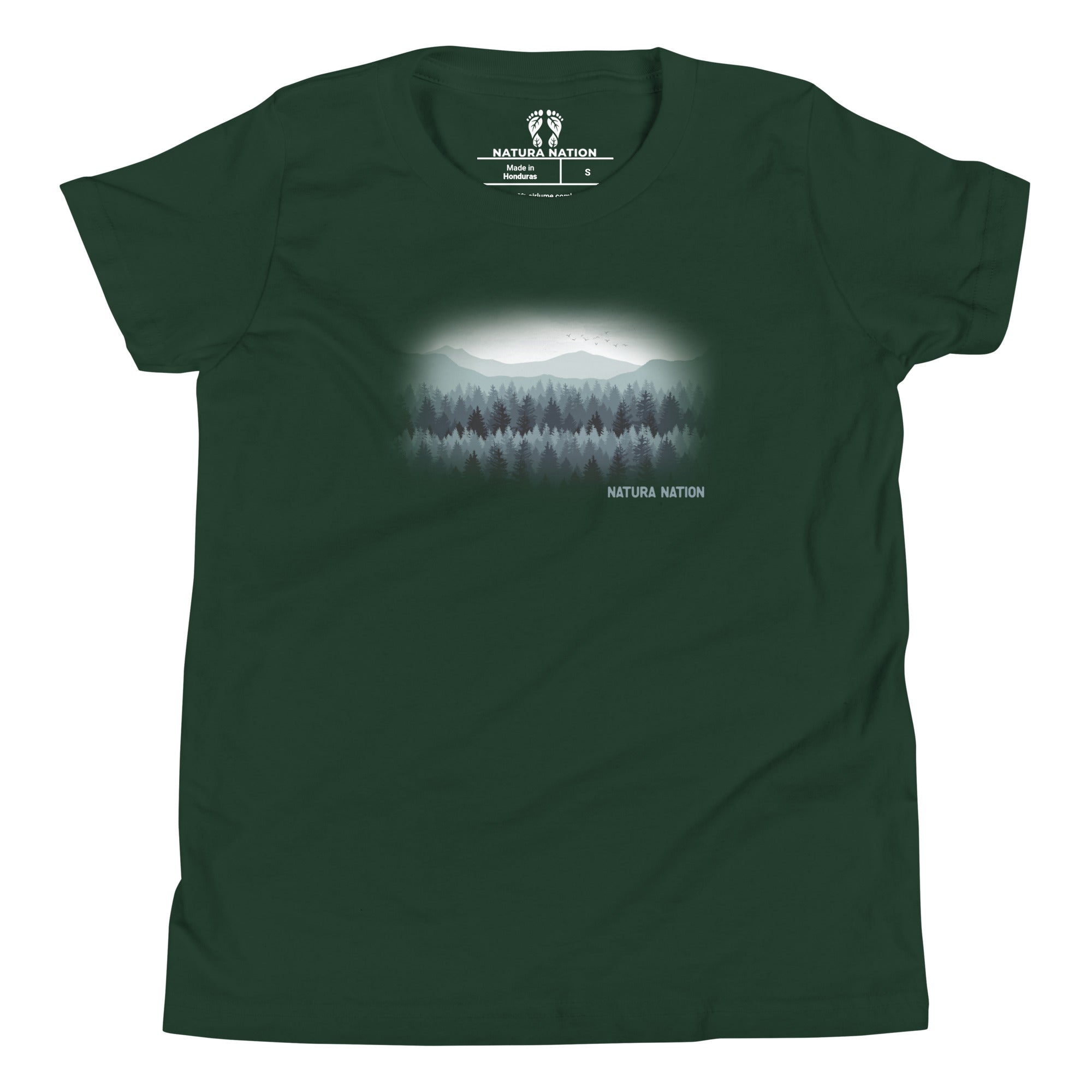 Shirt for teenagers with a nature mountain and tree print.