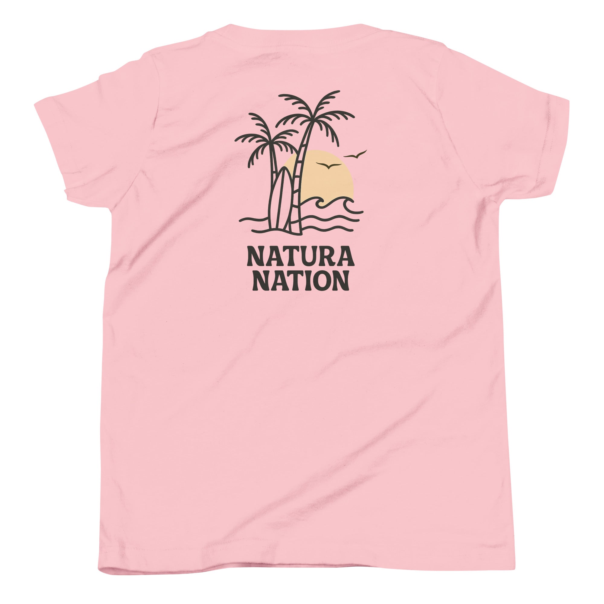 Youth cotton t-shirt with a palm tree graphic.