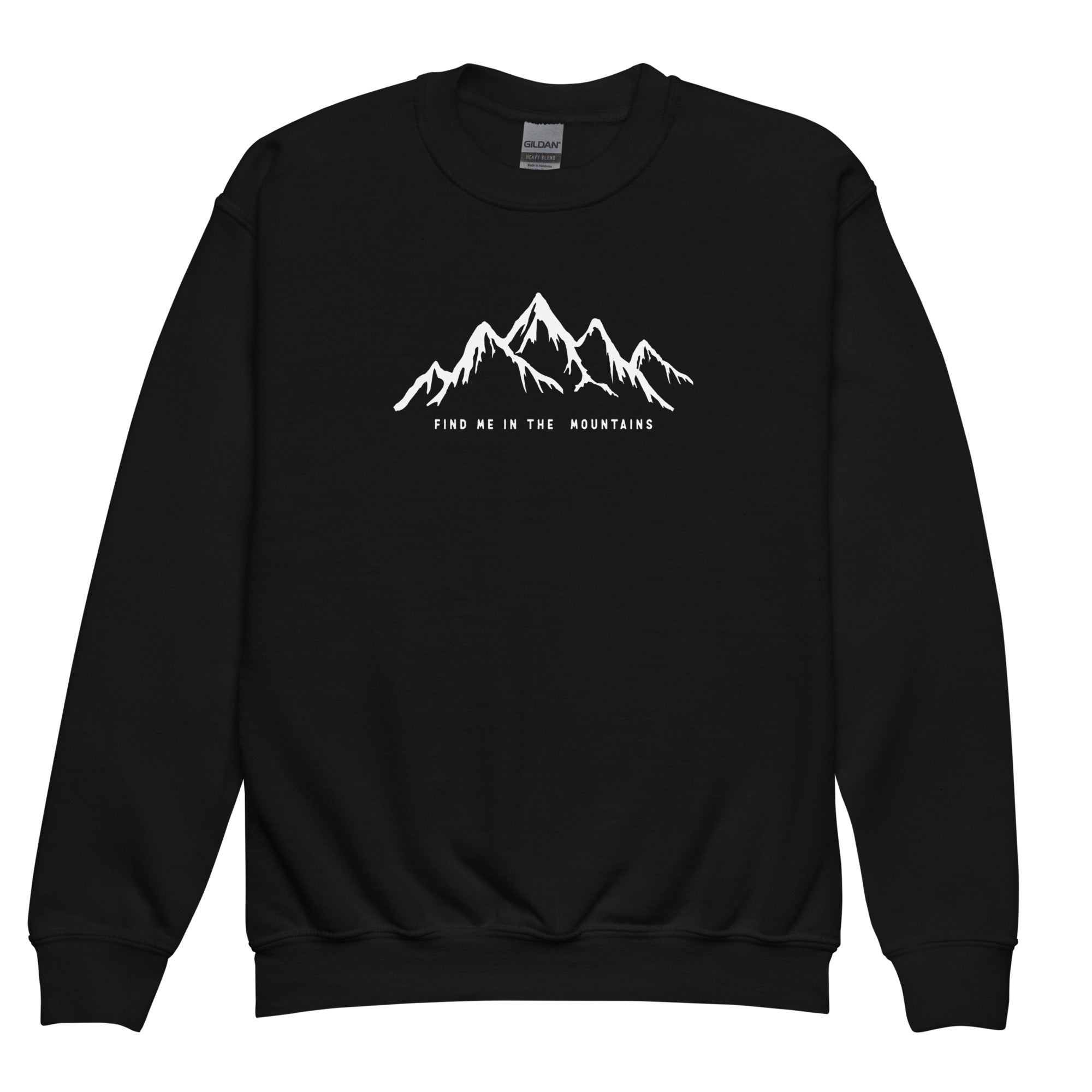 Youth mountain sweatshirt with a nature peak design on the front for kids by Natura Nation.