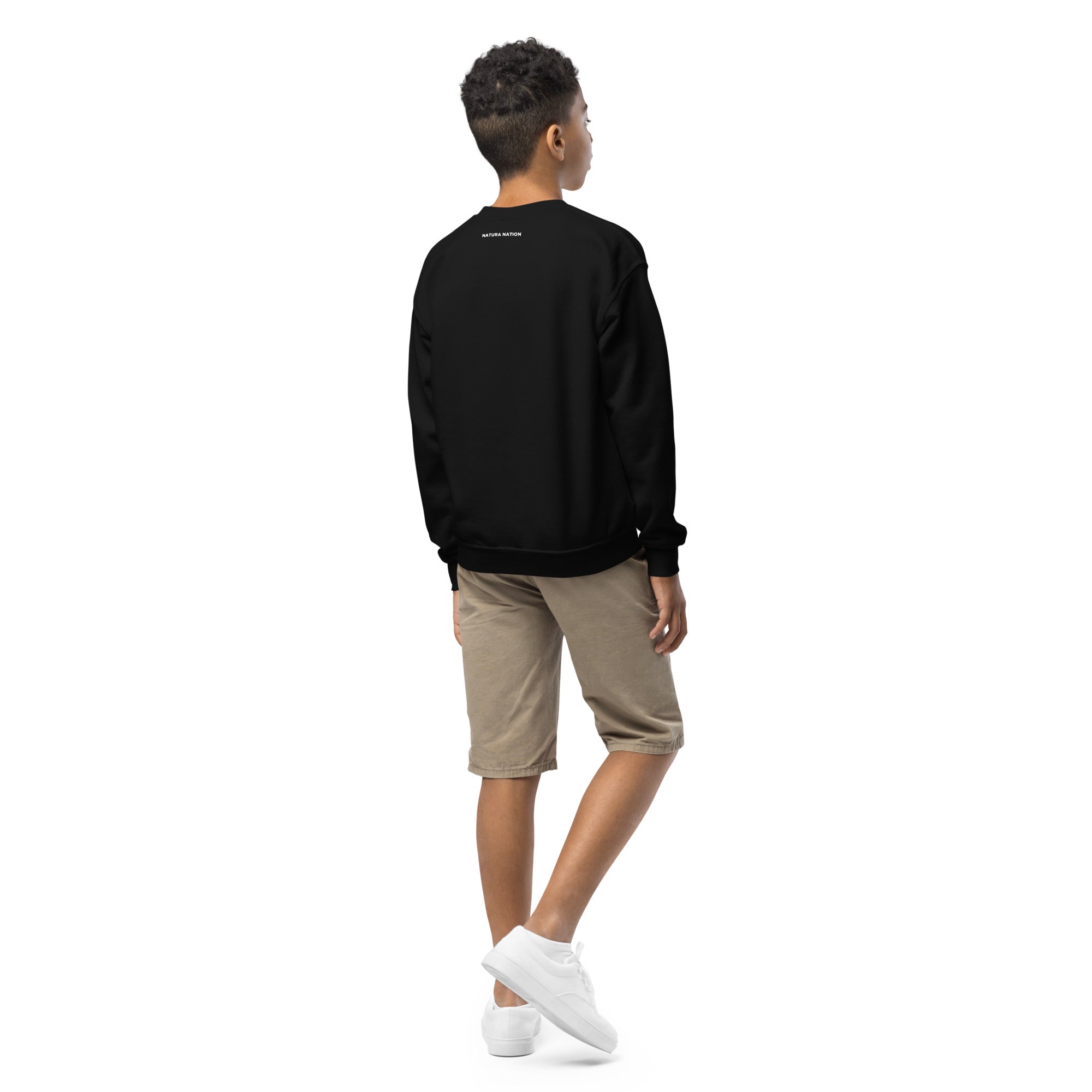 Youth mountain crew sweatshirt, front view with a summit graphic.